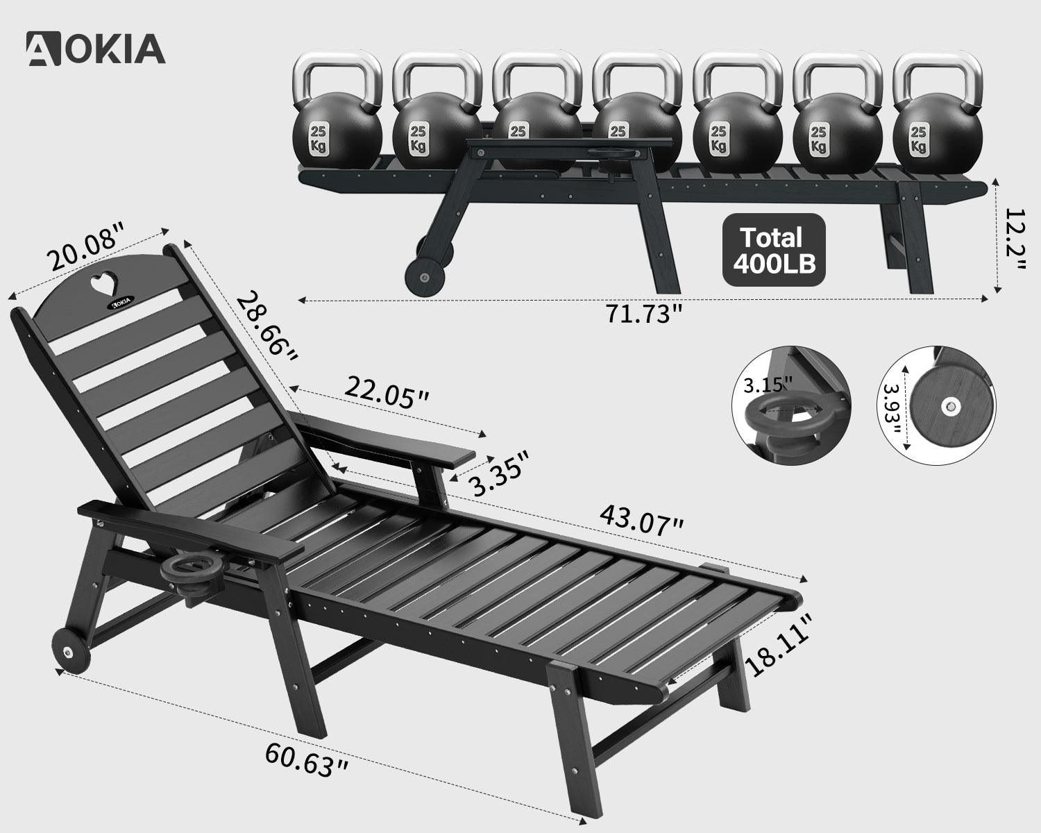 Chaise Lounge Chair for Outdoor Relaxation | HDPE | Wheels, Cupholder, 6-Position | Patio, Lawn, Garden, Poolside - Gardenjoy