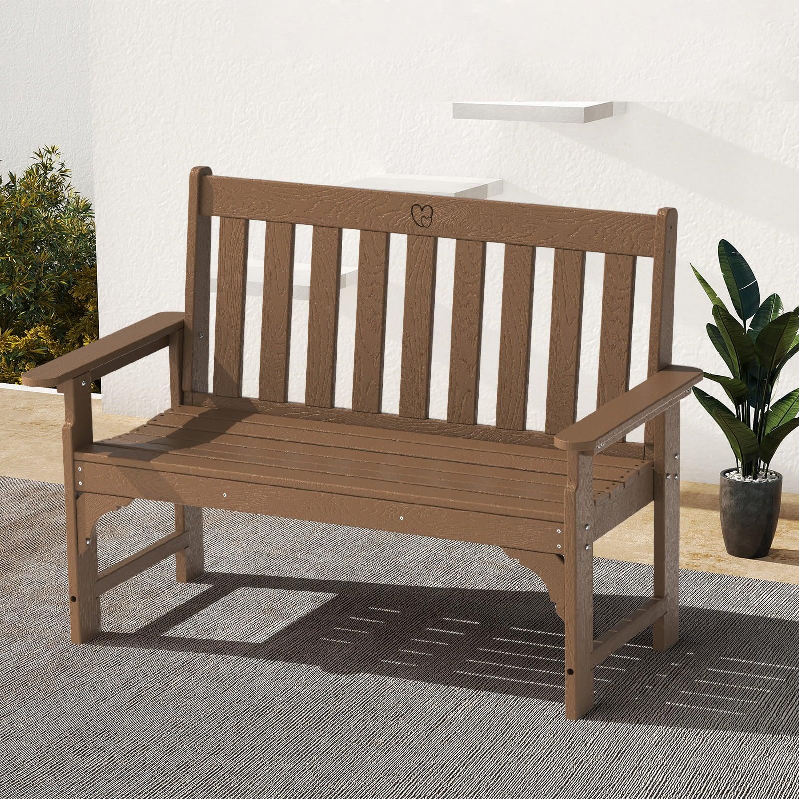 Outdoor Bench|2-Person HDPE Garden Bench |with Heart Detail & Wood Grain|680 LBS Capacity|All-Weather|  Porch, Backyard & Park - Gardenjoy