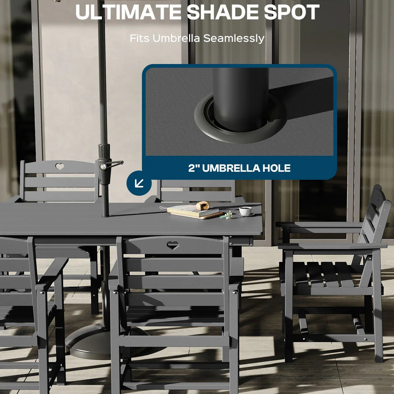 HDPE Patio Table and Chairs Set with Umbrella Hole, Weather-Resistant Patio Dining Sets, Outdoor Dining Set for Lawn, Patio, Porch, Deck, Poolside, Yard - Gardenjoy