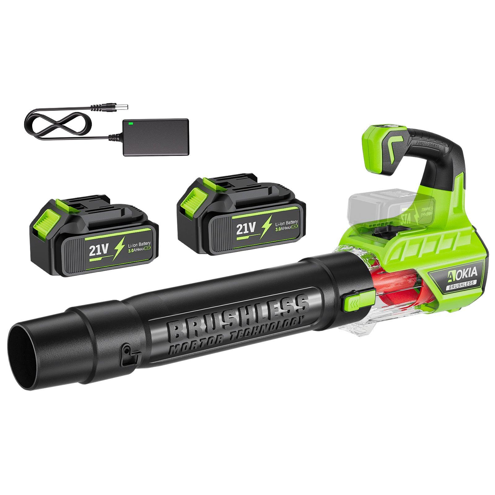 Leaf Blower Cordless-Electric Cordless Leaf Blower 21V with 2×3.0Ah Batteries, 150MPH 500CFM High Speed Leaf Cleaner for Patio, Garden, House, Depot, Yellow/Green