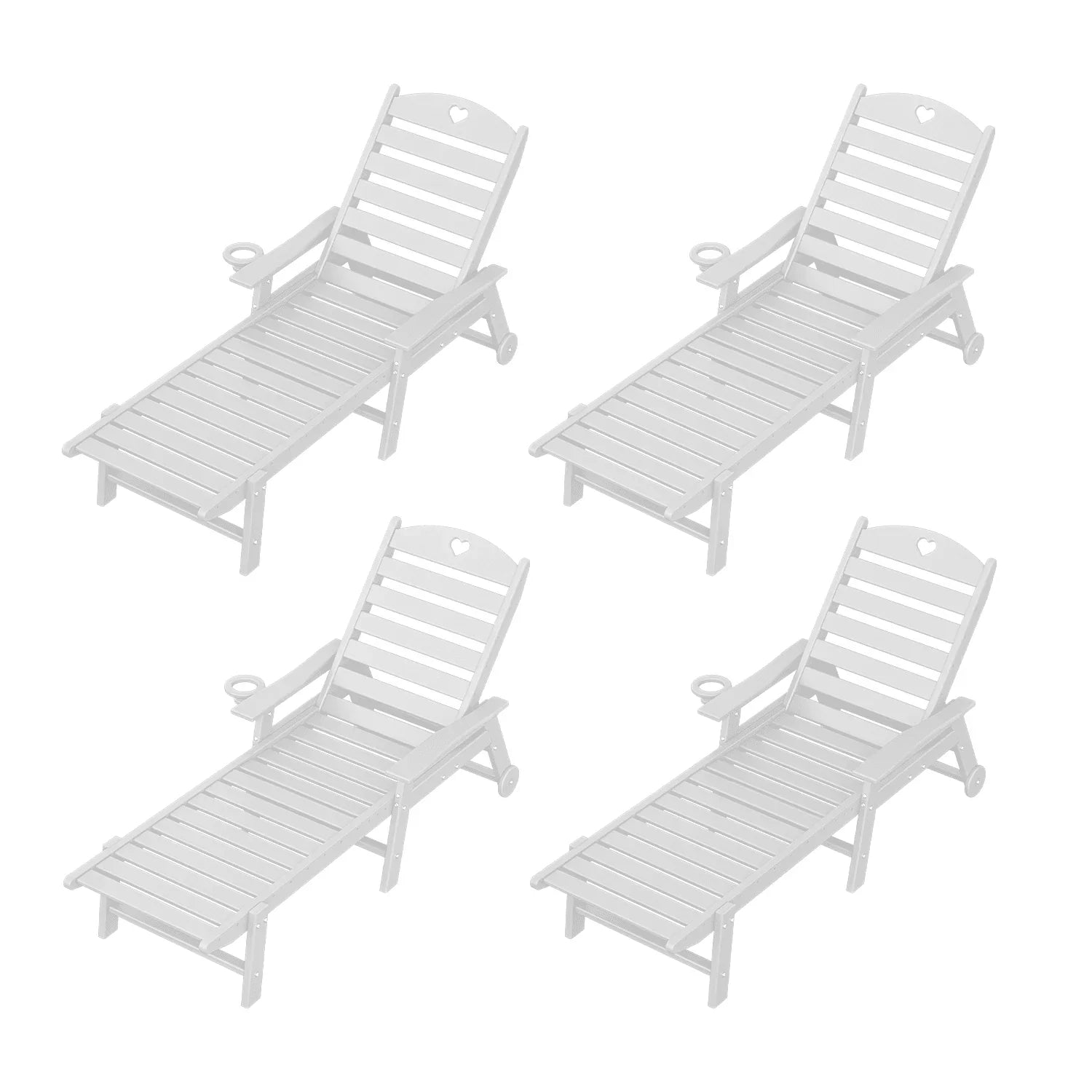 Outdoor lounge chair with cup holder, outdoor lounge chair with 5-position adjustable backrest, HDPE lounge chair for poolside, patio, deck and backyard, lounge chair with wheels - Gardenjoy
