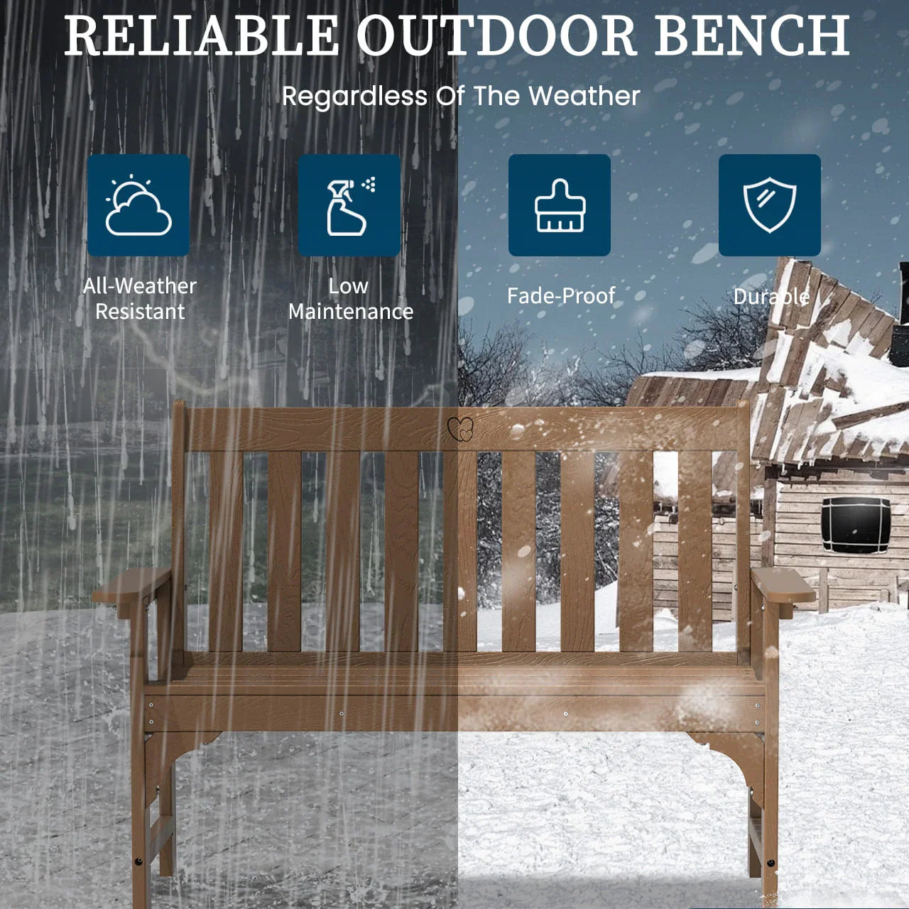 Outdoor Bench|2-Person HDPE Garden Bench |with Heart Detail & Wood Grain|680 LBS Capacity|All-Weather|  Porch, Backyard & Park - Gardenjoy