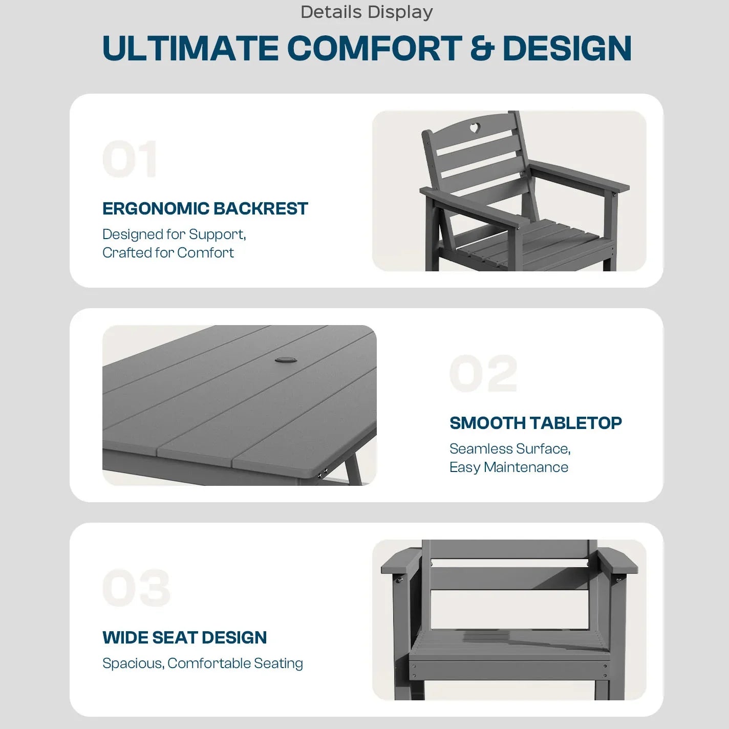 HDPE Patio Table and Chairs Set with Umbrella Hole, Weather-Resistant Patio Dining Sets, Outdoor Dining Set for Lawn, Patio, Porch, Deck, Poolside, Yard - Gardenjoy