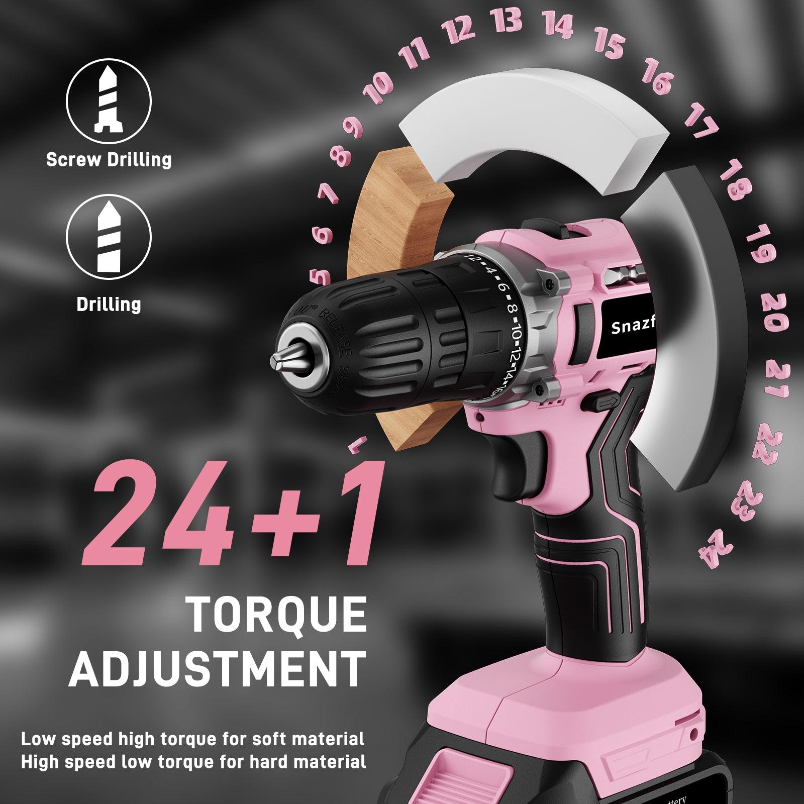 SNAZFIRST 21V Cordless Drill Set with 65pcs Drill Bits, 2 Variable Speeds, 24+1 Torque Settings, Keyless Chuck, Battery & Charger Included - Gardenjoy