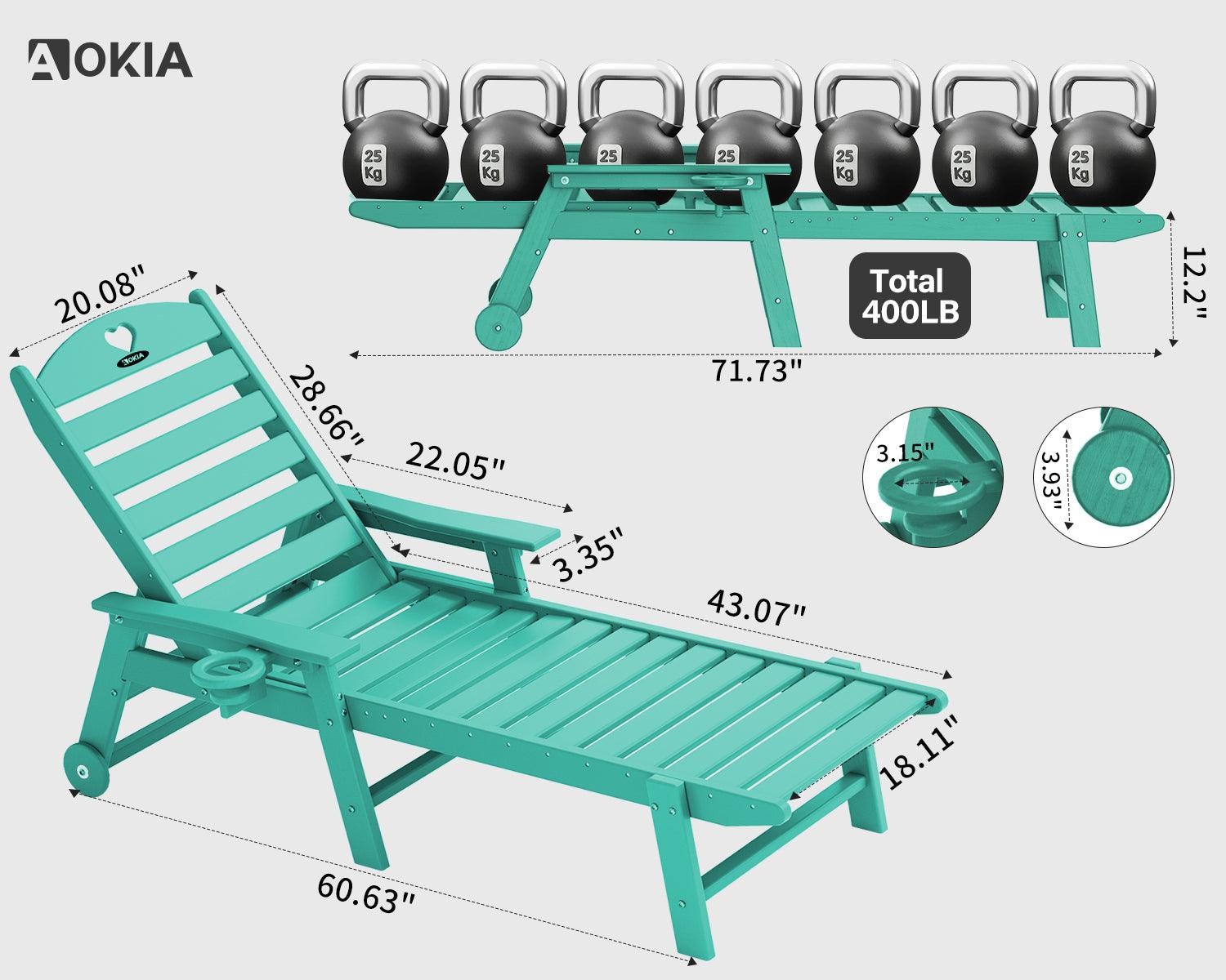 Chaise Lounge Chair for Outdoor Relaxation | HDPE | Wheels, Cupholder, 6-Position | Patio, Lawn, Garden, Poolside - Gardenjoy