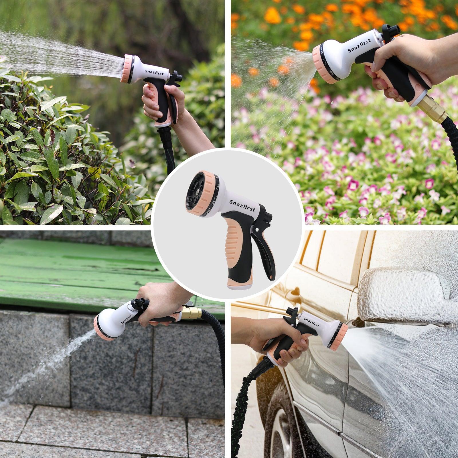 SNAZFIRST Hose High-pressure heavy-duty metal garden nozzles with 10 adjustable flow modes are versatile water sprayers for watering plants, lawns, cars and pets. - Gardenjoy
