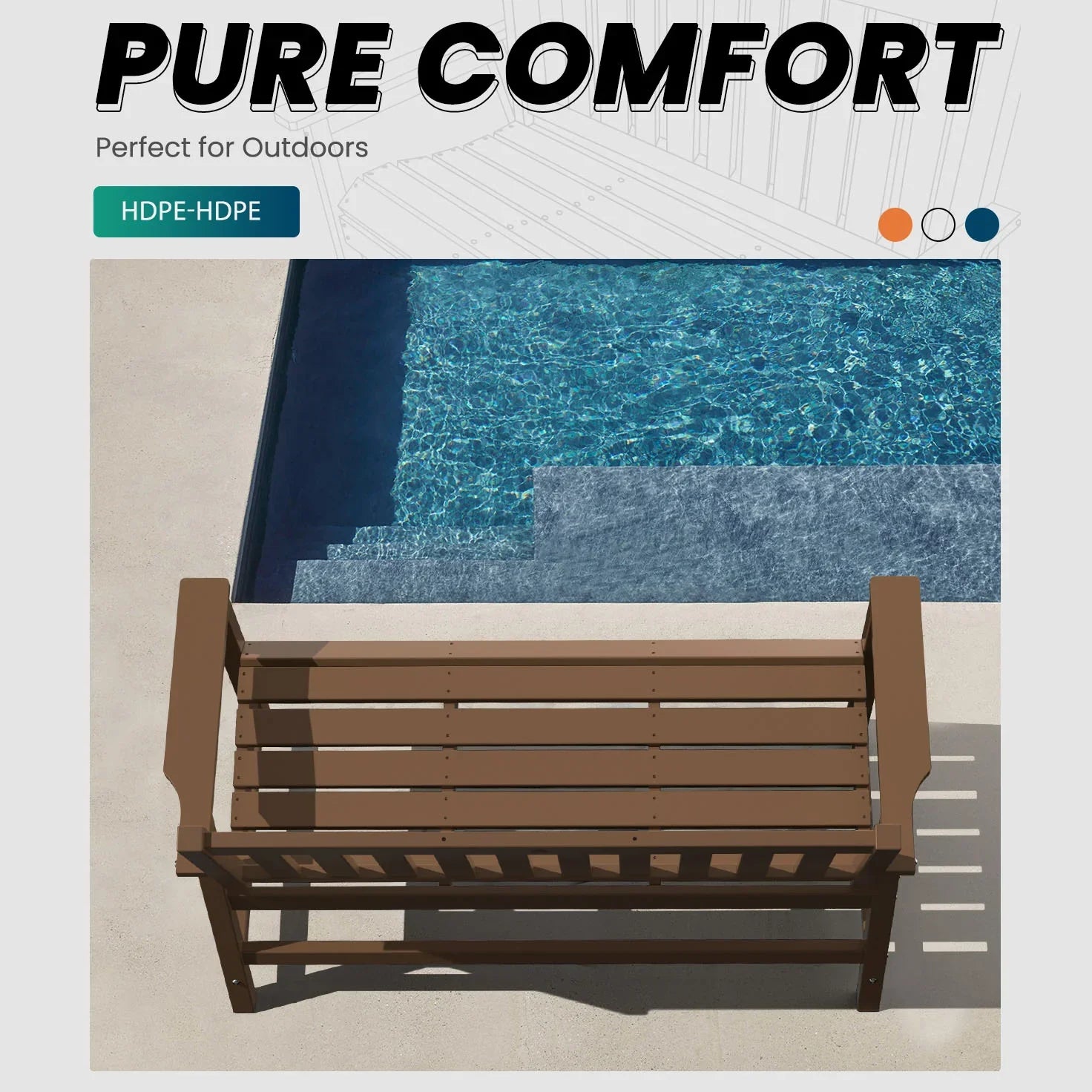 Outdoor Bench, 2-Person Garden Bench, HDPE Patio Bench Weatherproof, Durable Porch Bench for Patio, Backyard, Porch, and Park - Gardenjoy