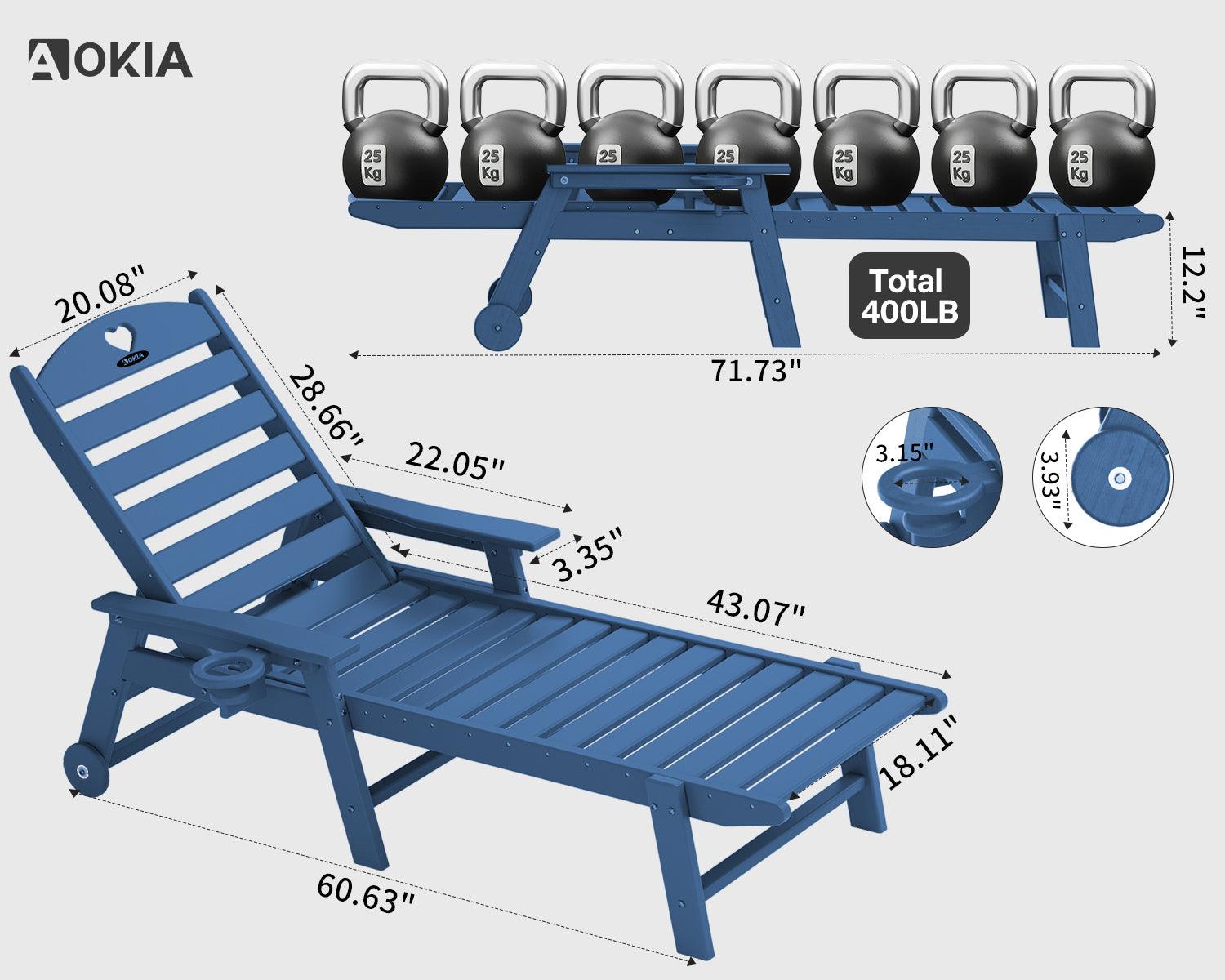 Chaise Lounge Chair for Outdoor Relaxation | HDPE | Wheels, Cupholder, 6-Position | Patio, Lawn, Garden, Poolside - Gardenjoy