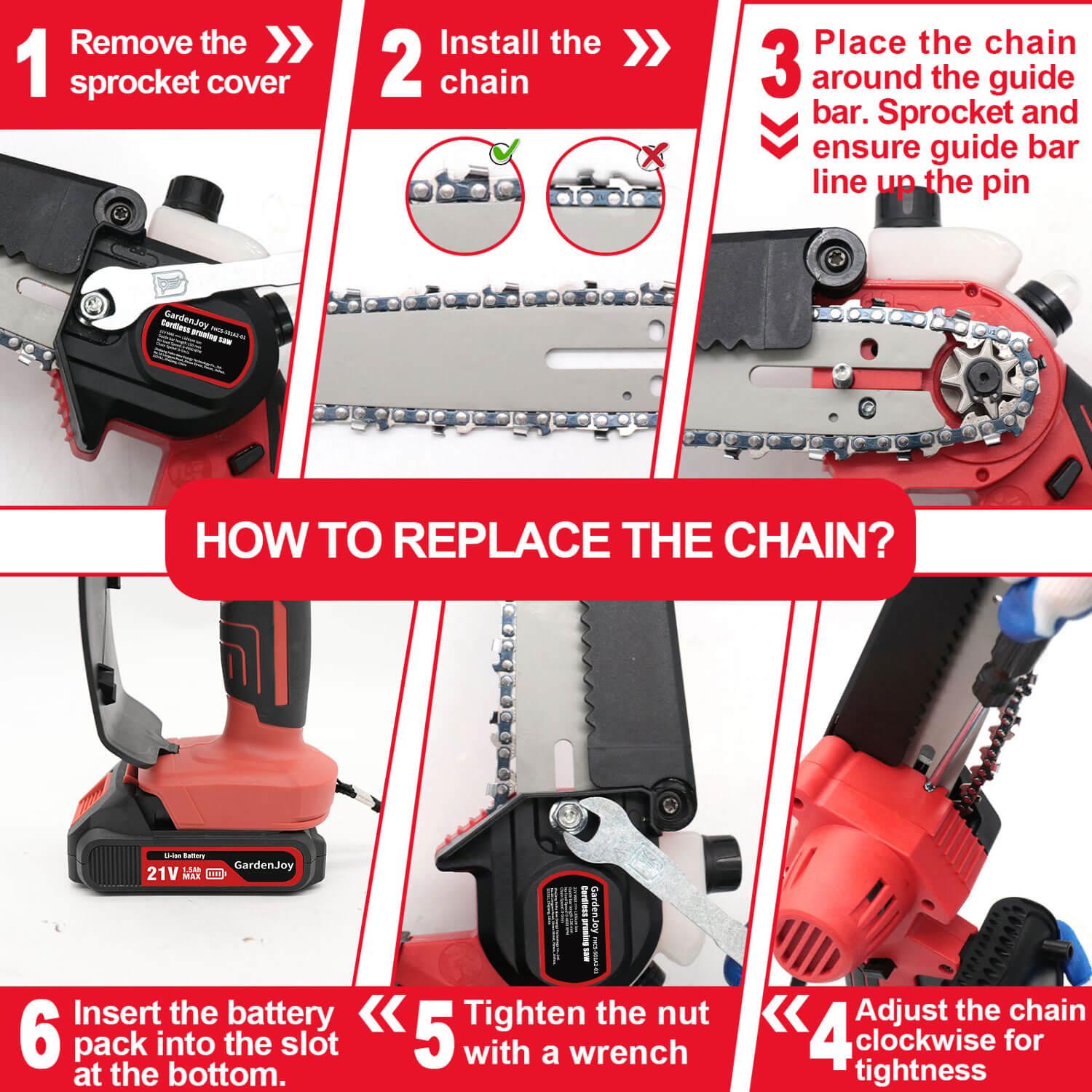 GardenJoy 6-Inch Mini Chainsaw, 21V Battery Powered Cordless Electric Chainsaw with 2 Batteries & Fast Charger, Portable Handheld Chainsaw for Tree Trimming & Wood Cutting - Gardenjoy