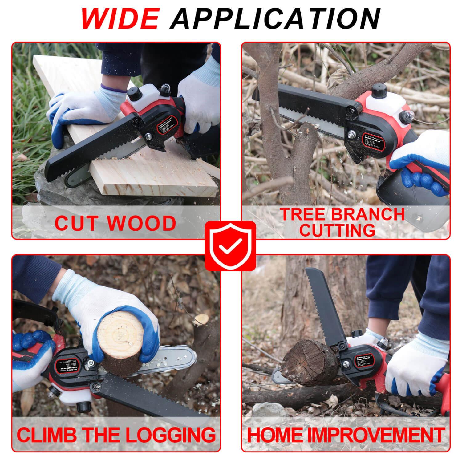 GardenJoy 6-Inch Mini Chainsaw, 21V Battery Powered Cordless Electric Chainsaw with 2 Batteries & Fast Charger, Portable Handheld Chainsaw for Tree Trimming & Wood Cutting - Gardenjoy