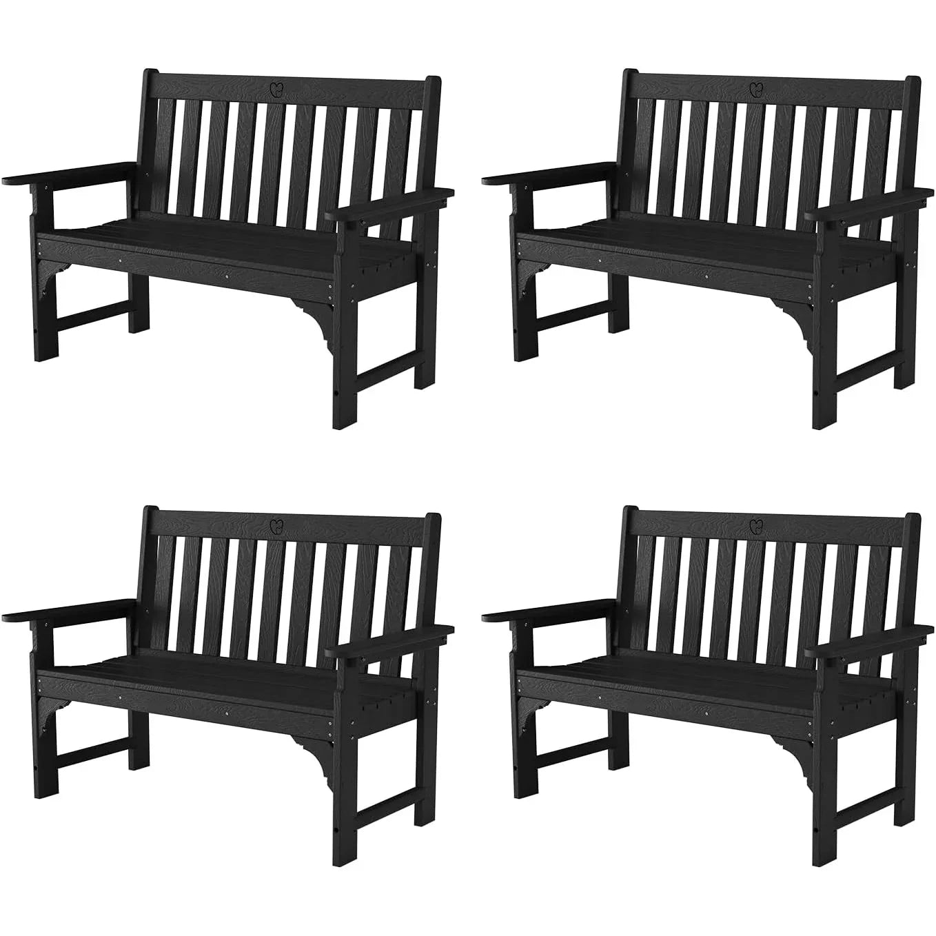 Outdoor Bench|2-Person HDPE Garden Bench |with Heart Detail & Wood Grain|680 LBS Capacity|All-Weather|  Porch, Backyard & Park - Gardenjoy