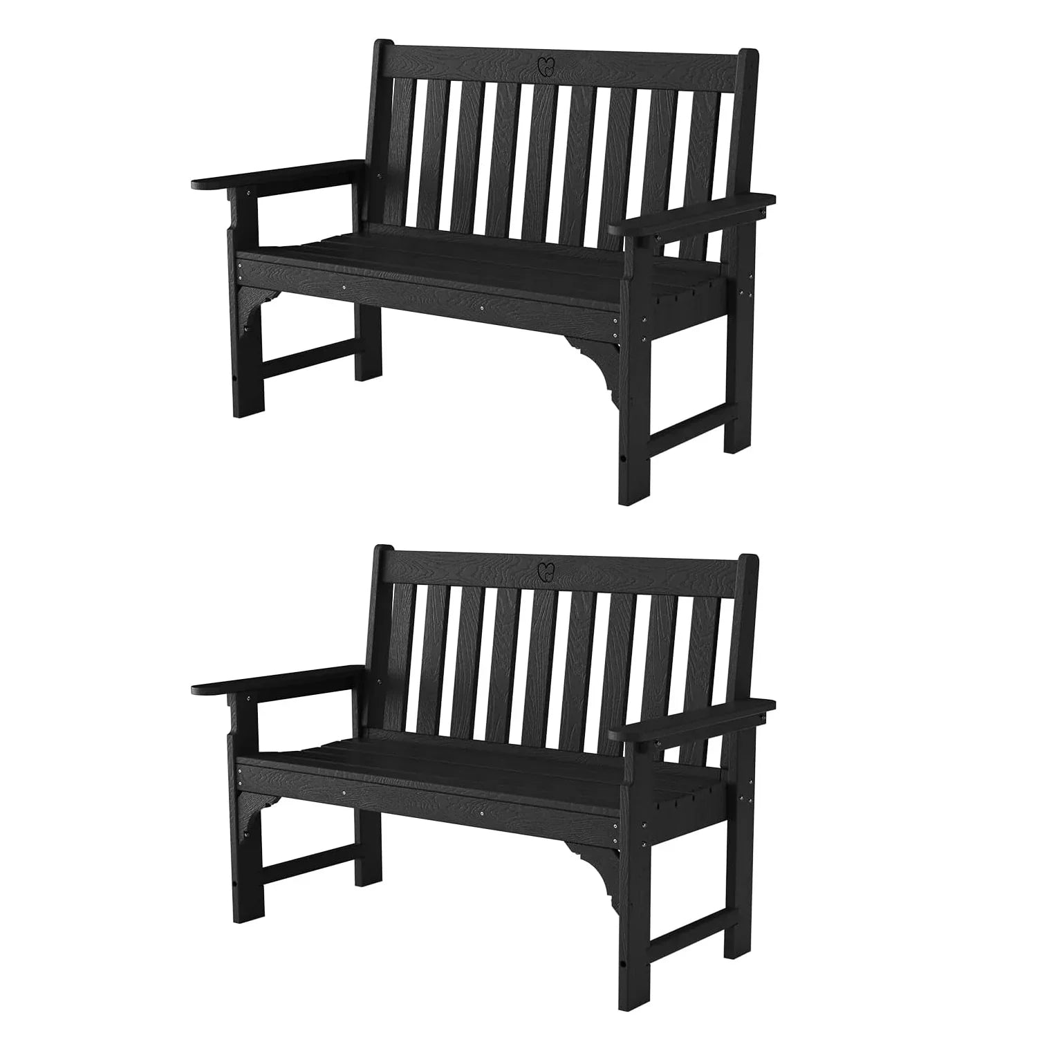 Outdoor Bench|2-Person HDPE Garden Bench |with Heart Detail & Wood Grain|680 LBS Capacity|All-Weather|  Porch, Backyard & Park - Gardenjoy