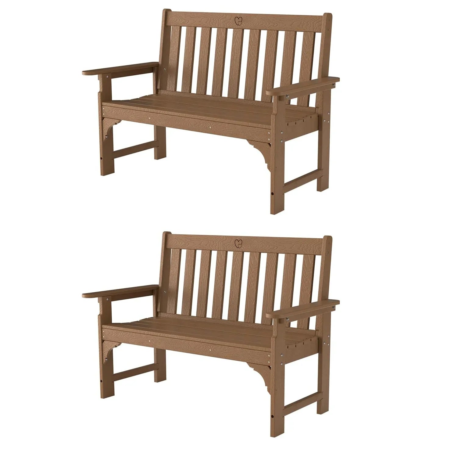 Outdoor Bench|2-Person HDPE Garden Bench |with Heart Detail & Wood Grain|680 LBS Capacity|All-Weather|  Porch, Backyard & Park - Gardenjoy