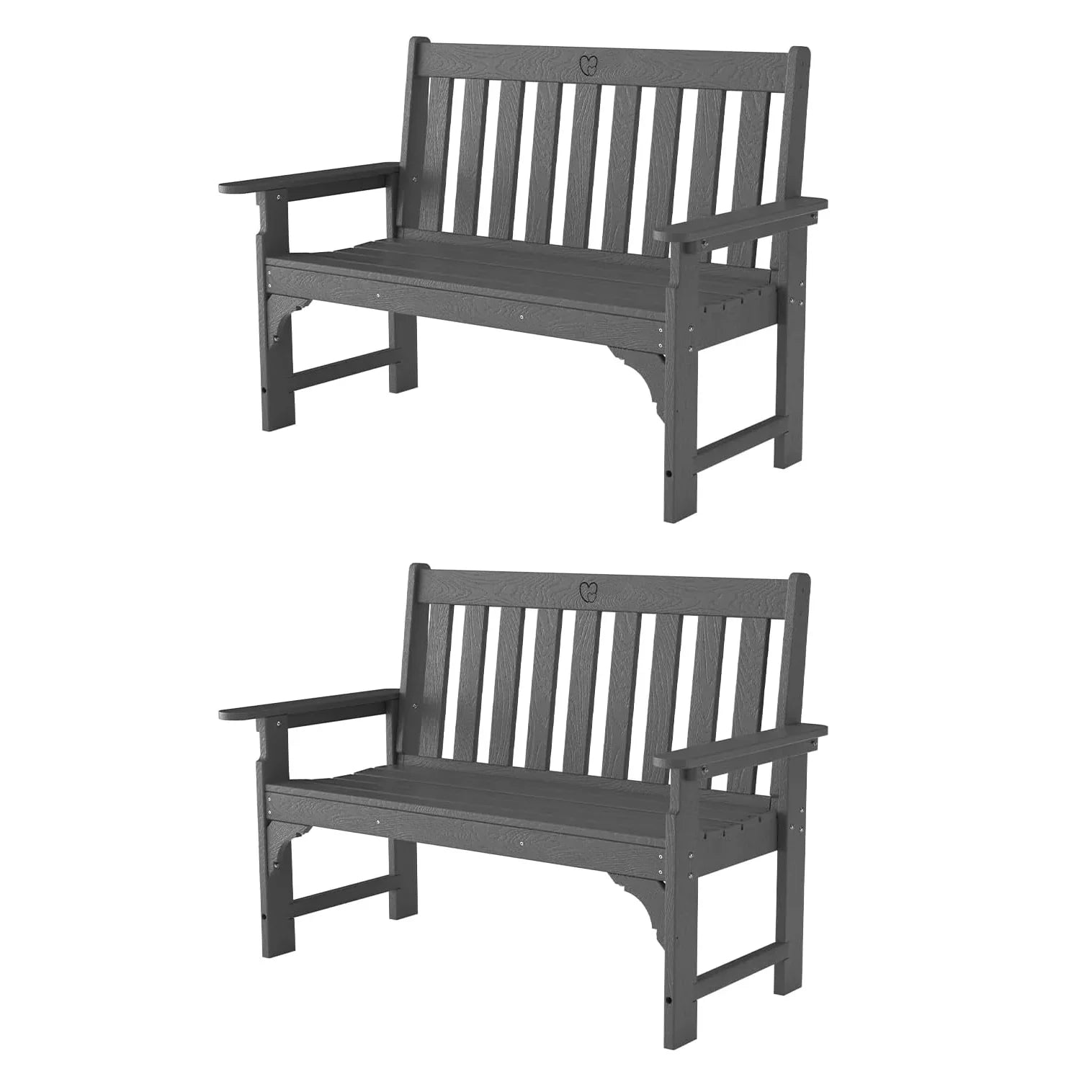 Outdoor Bench|2-Person HDPE Garden Bench |with Heart Detail & Wood Grain|680 LBS Capacity|All-Weather|  Porch, Backyard & Park - Gardenjoy