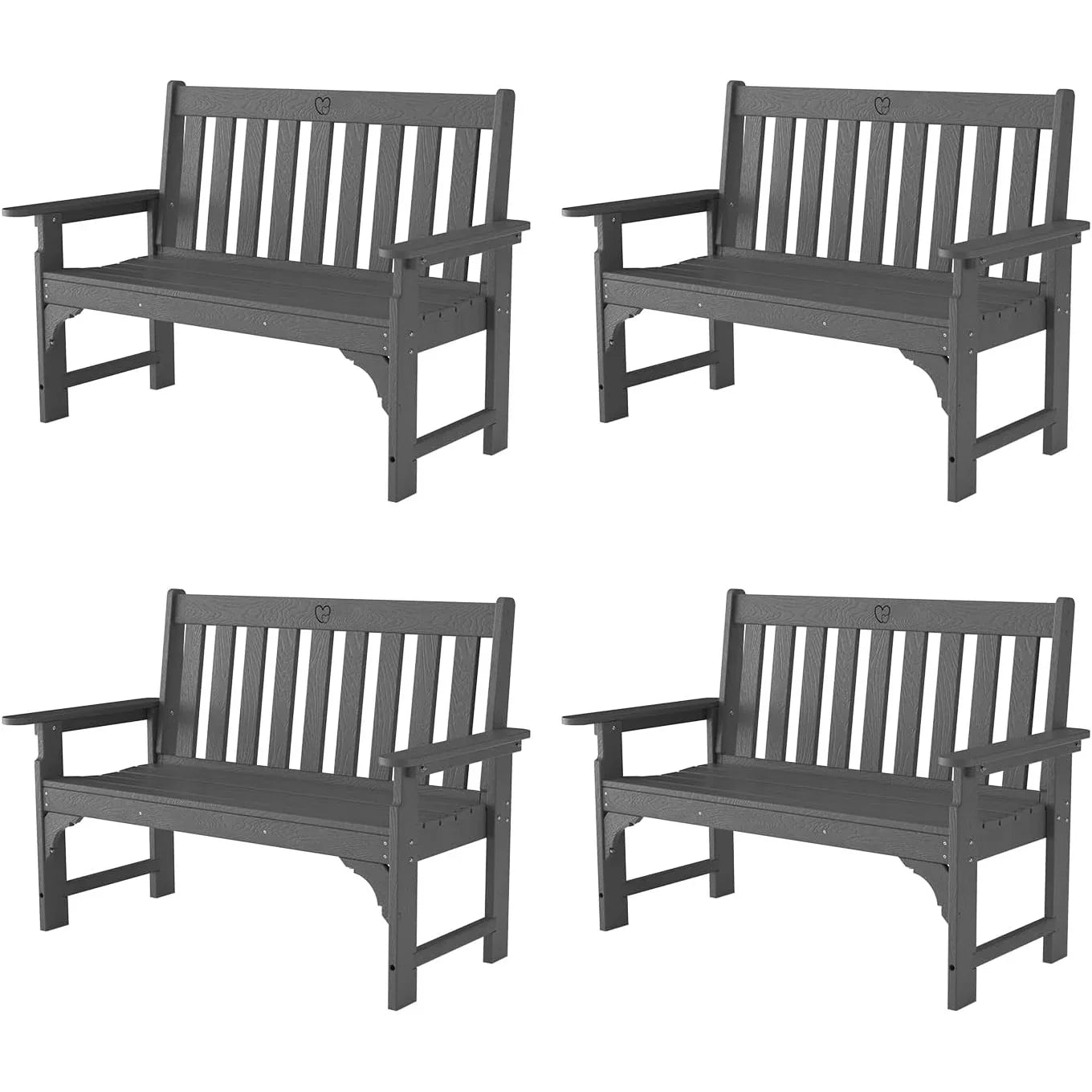 Outdoor Bench|2-Person HDPE Garden Bench |with Heart Detail & Wood Grain|680 LBS Capacity|All-Weather|  Porch, Backyard & Park - Gardenjoy