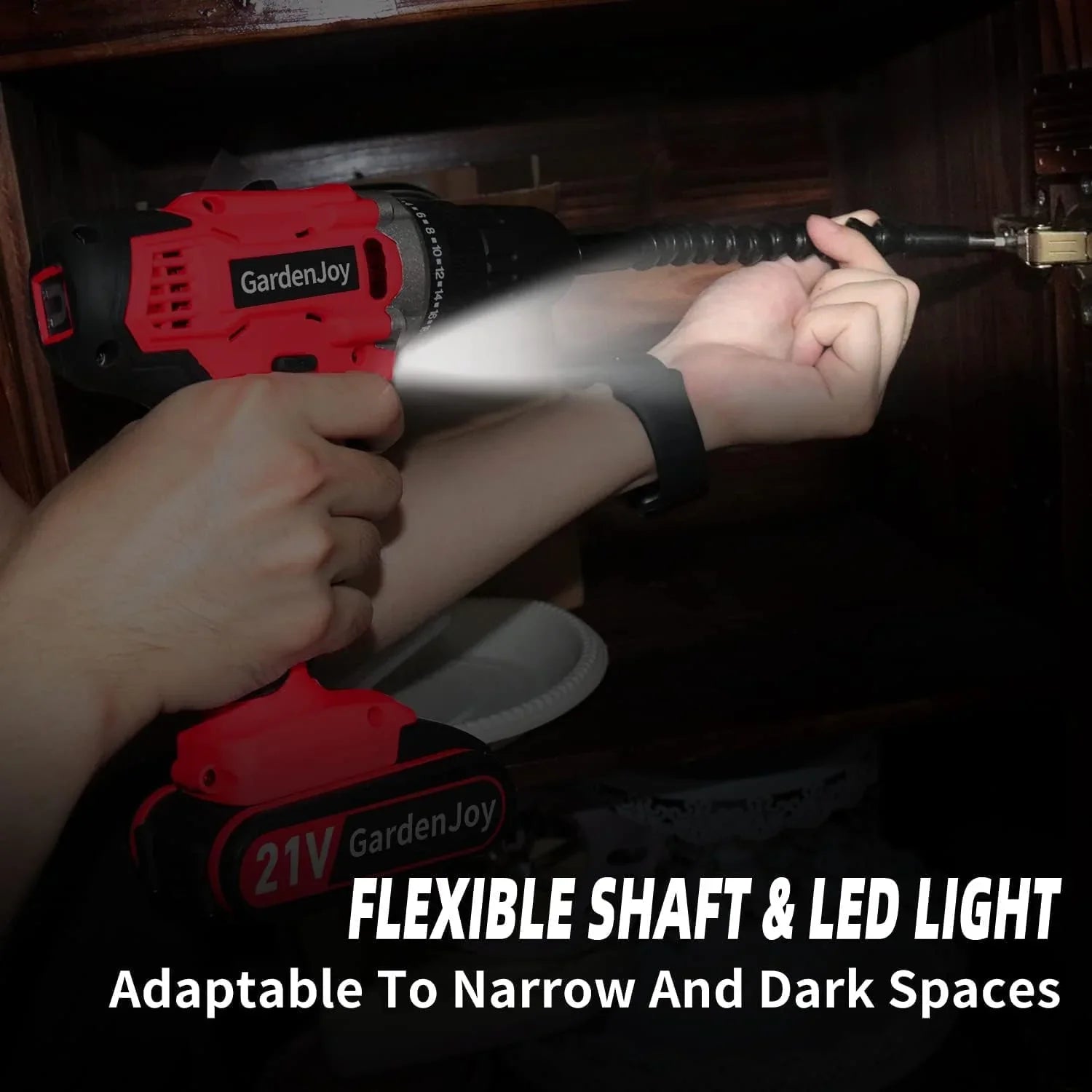 Cordless Power Drill Set, 21V Electric Drill Driver Kit with Battery and Fast Charger, 2 Variable Speed Control, 3/8-Inch Keyless Chuck and 24+1 Torque Setting with LED Light for Metal Surfaces,Wood