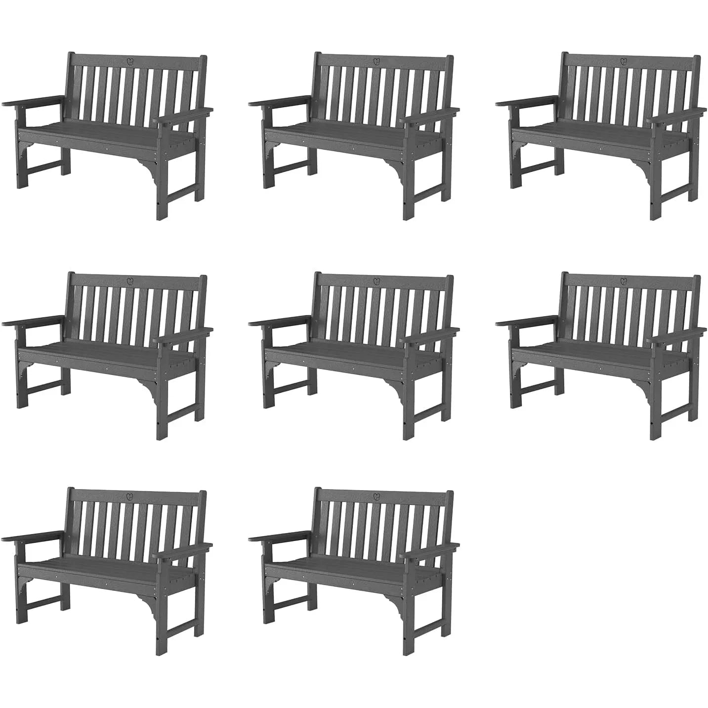 Outdoor Bench|2-Person HDPE Garden Bench |with Heart Detail & Wood Grain|680 LBS Capacity|All-Weather|  Porch, Backyard & Park - Gardenjoy