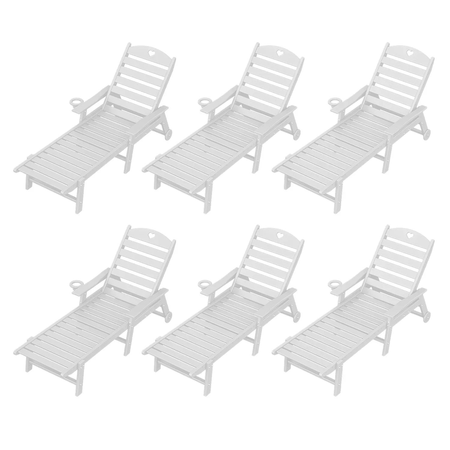 Outdoor lounge chair with cup holder, outdoor lounge chair with 5-position adjustable backrest, HDPE lounge chair for poolside, patio, deck and backyard, lounge chair with wheels - Gardenjoy