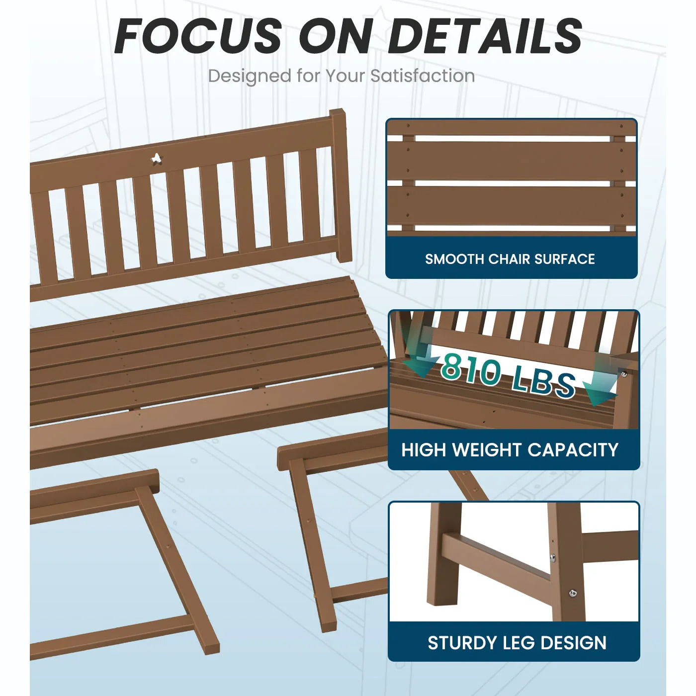 Outdoor Bench, 2-Person Garden Bench, HDPE Patio Bench Weatherproof, Durable Porch Bench for Patio, Backyard, Porch, and Park - Gardenjoy