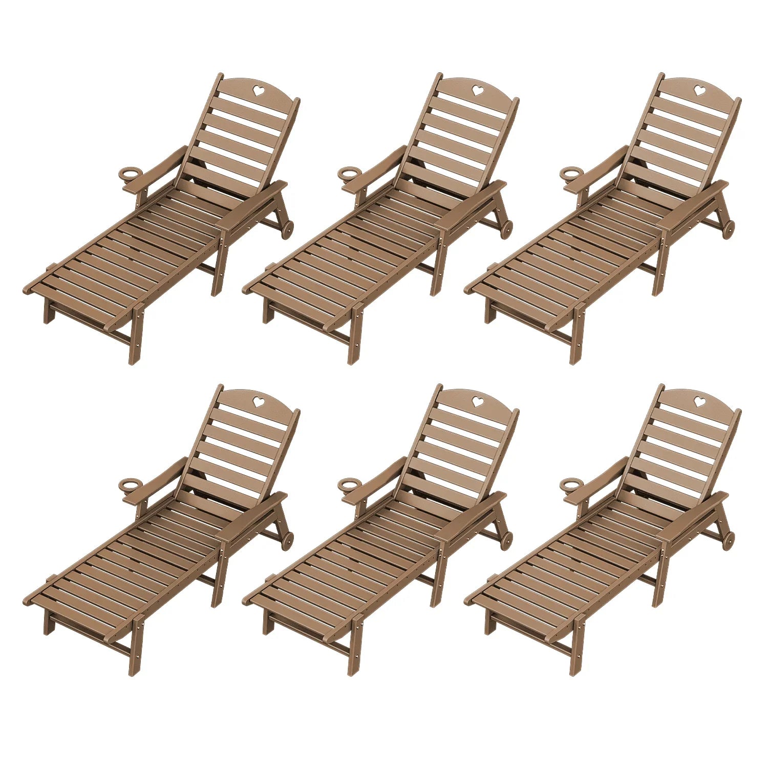 Outdoor lounge chair with cup holder, outdoor lounge chair with 5-position adjustable backrest, HDPE lounge chair for poolside, patio, deck and backyard, lounge chair with wheels - Gardenjoy