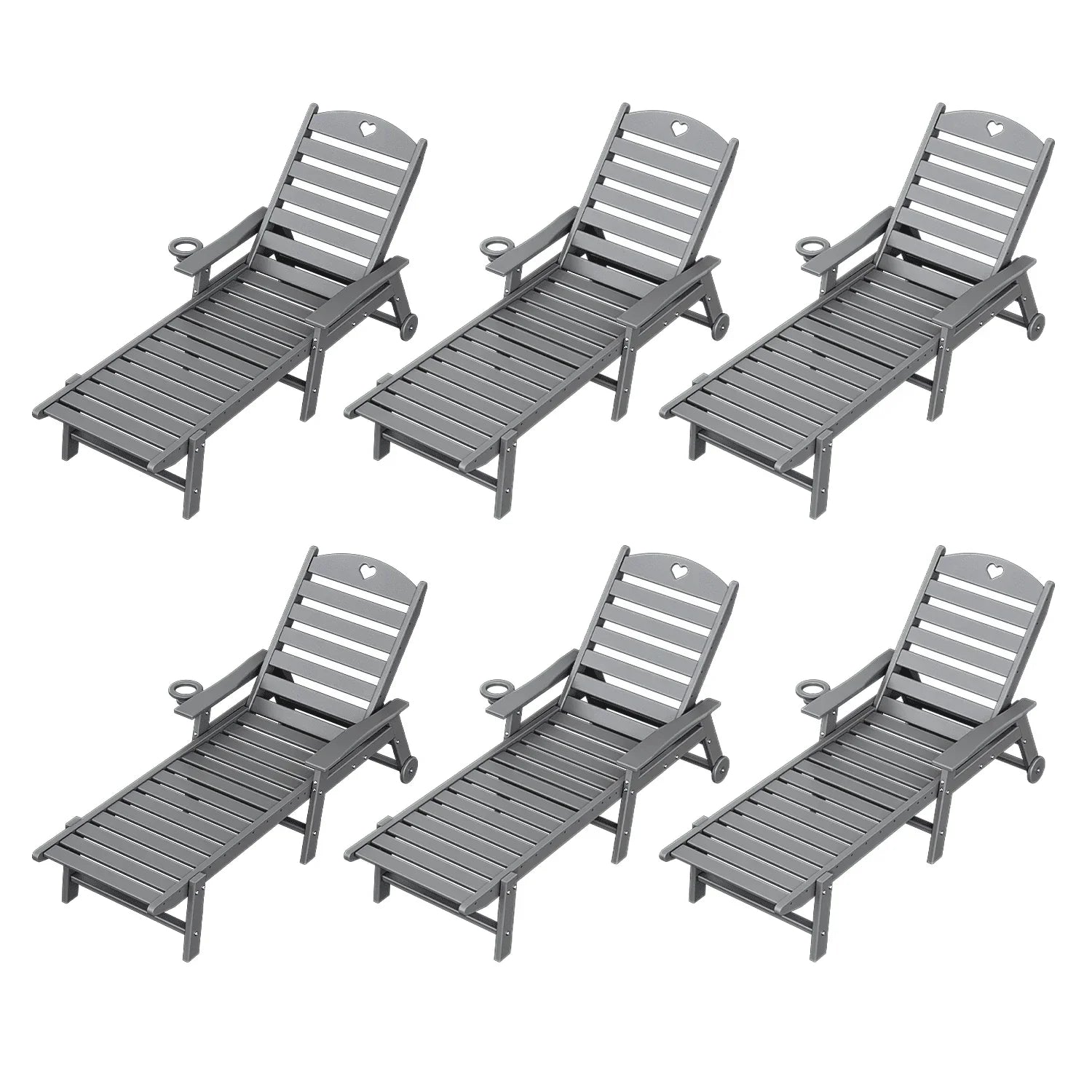 Outdoor lounge chair with cup holder, outdoor lounge chair with 5-position adjustable backrest, HDPE lounge chair for poolside, patio, deck and backyard, lounge chair with wheels - Gardenjoy