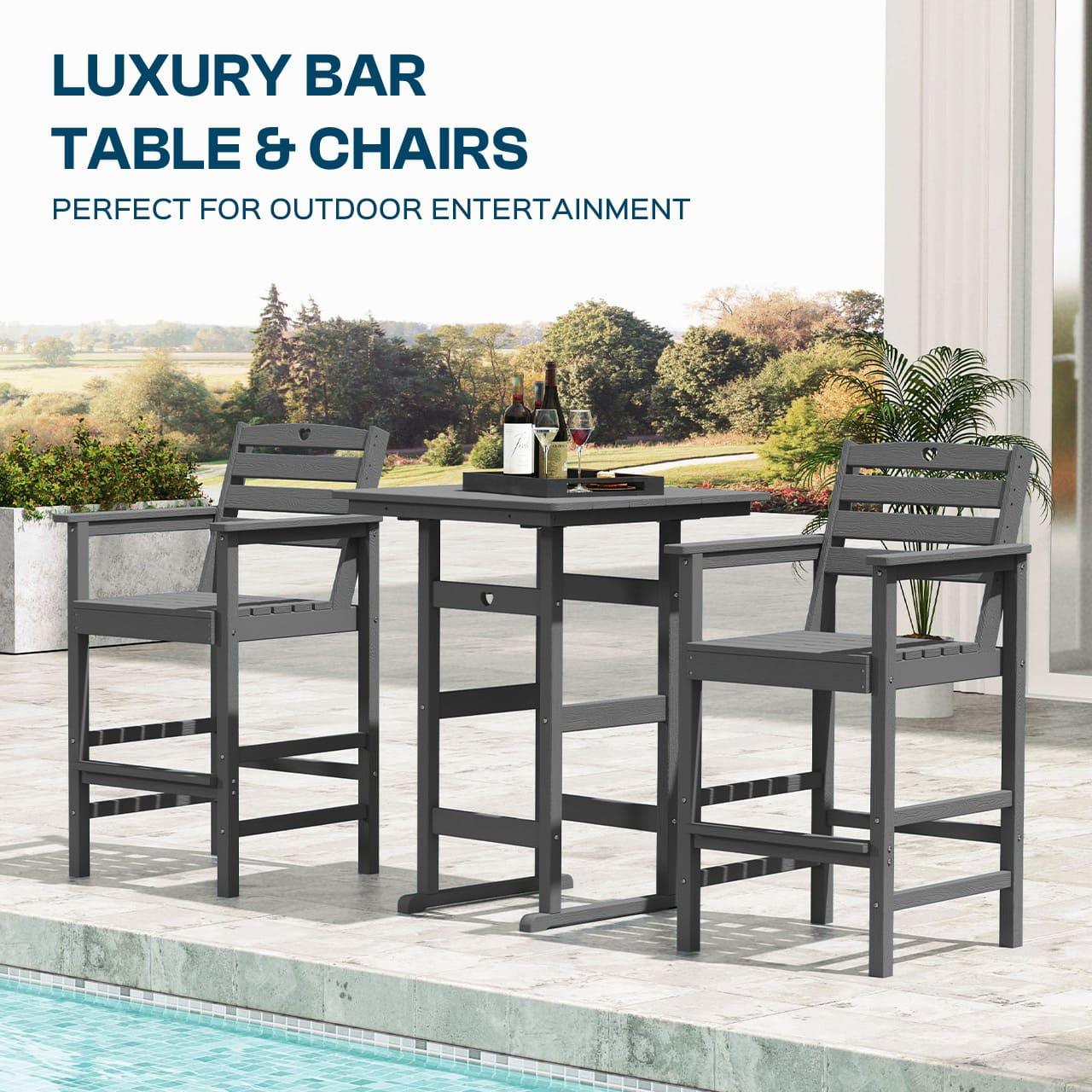 Bar Height Patio Table and Chairs Set|HDPE Wood Grain Outdoor Bar |Weather-Resistant Bar Height Furniture |for Deck, Porch, Pool - Gardenjoy