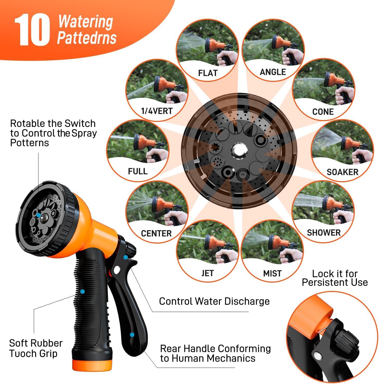 Garden Hose 25/50/75/100FT Stainless Steel Water Hose with 10 Functions Adjustable Spray Nozzle, Heavy-Duty Metal Garden Hose Flexible Durable No-Tangle & Kink Leak Dog Proof Hose for Yard Lawn(Orange) - Gardenjoy