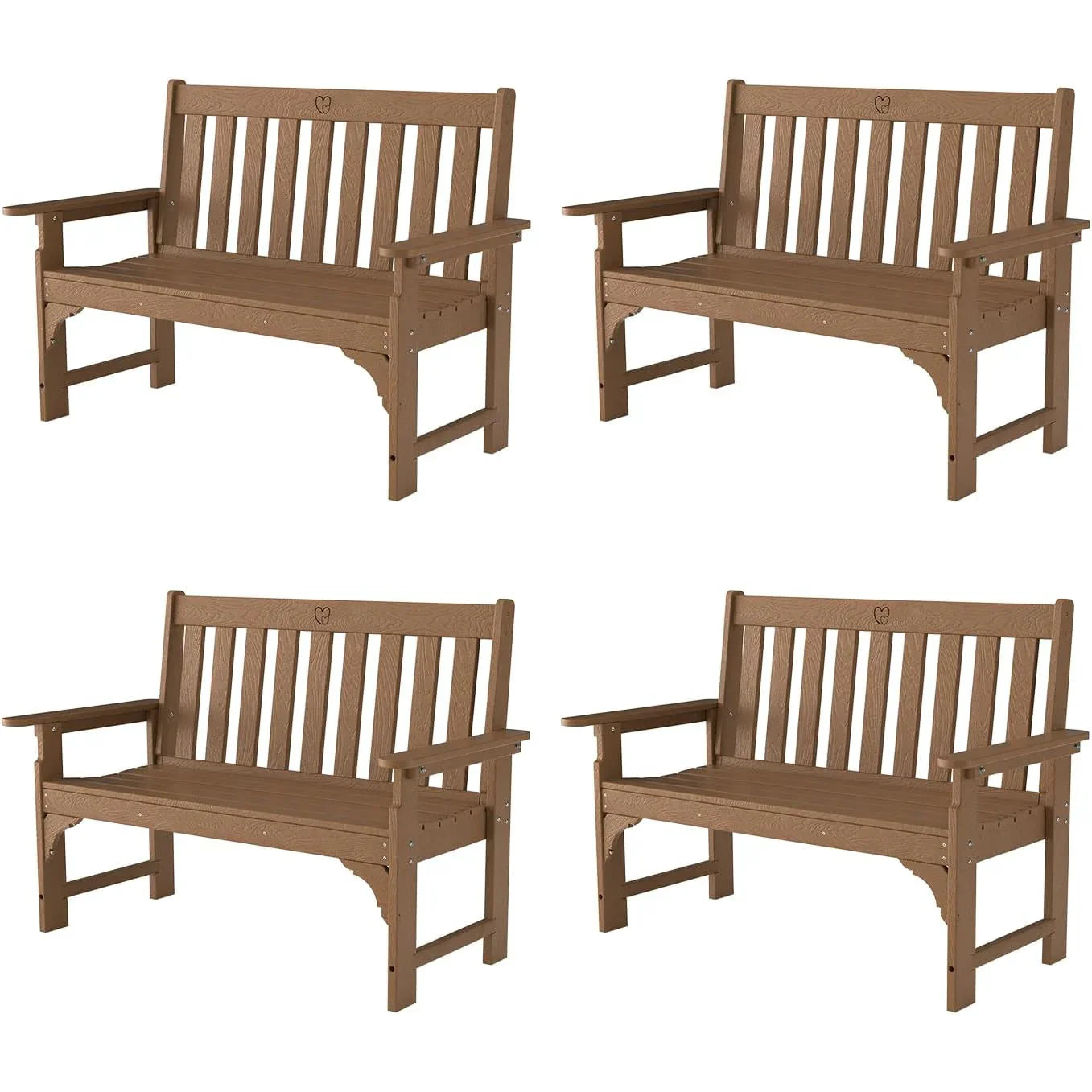 Outdoor Bench|2-Person HDPE Garden Bench |with Heart Detail & Wood Grain|680 LBS Capacity|All-Weather|  Porch, Backyard & Park - Gardenjoy