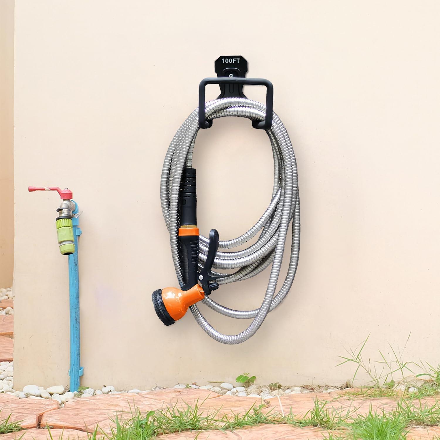 Garden Hose 25/50/75/100FT Stainless Steel Water Hose with 10 Functions Adjustable Spray Nozzle, Heavy-Duty Metal Garden Hose Flexible Durable No-Tangle & Kink Leak Dog Proof Hose for Yard Lawn(Orange) - Gardenjoy