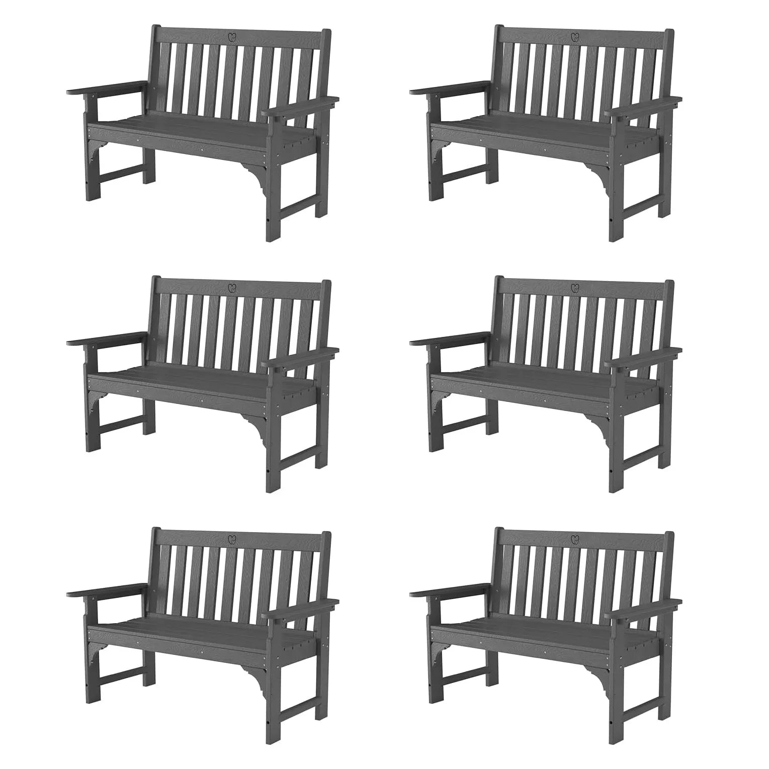 Outdoor Bench|2-Person HDPE Garden Bench |with Heart Detail & Wood Grain|680 LBS Capacity|All-Weather|  Porch, Backyard & Park - Gardenjoy