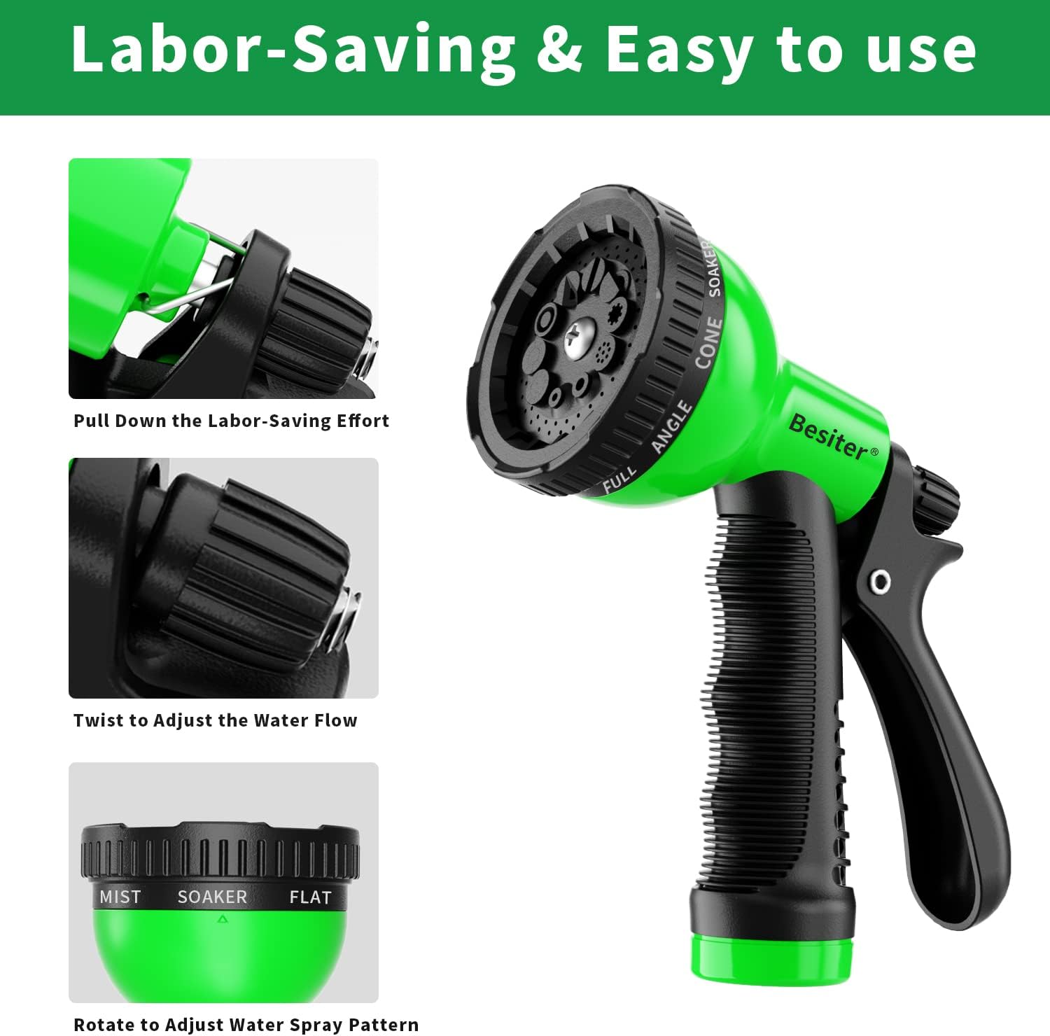 Besiter Garden Hose Nozzle Sprayer: 2 Pack 10 Watering Patterns Spray Nozzles Heavy Duty Hose Head Hose Attachment