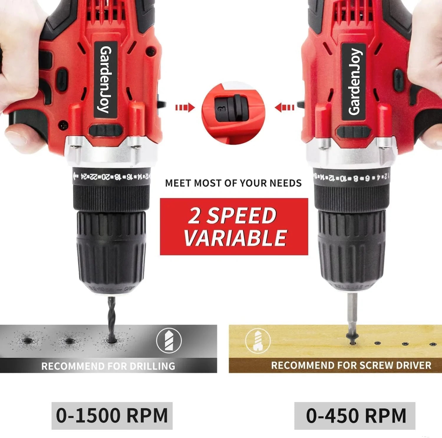 Cordless Power Drill Set, 21V Electric Drill Driver Kit with Battery and Fast Charger, 2 Variable Speed Control, 3/8-Inch Keyless Chuck and 24+1 Torque Setting with LED Light for Metal Surfaces,Wood