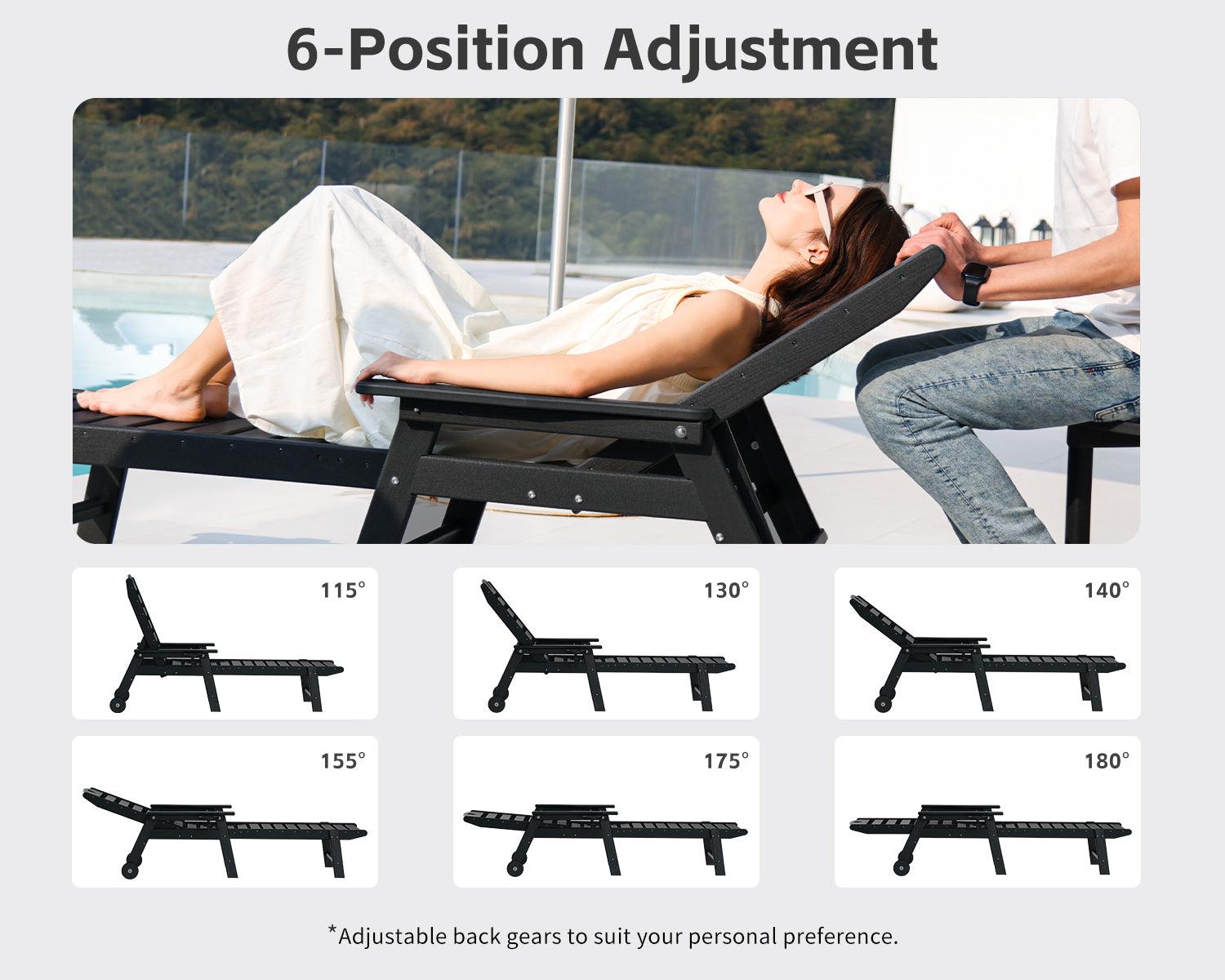 Chaise Lounge Chair for Outdoor Relaxation | HDPE | Wheels, Cupholder, 6-Position | Patio, Lawn, Garden, Poolside - Gardenjoy