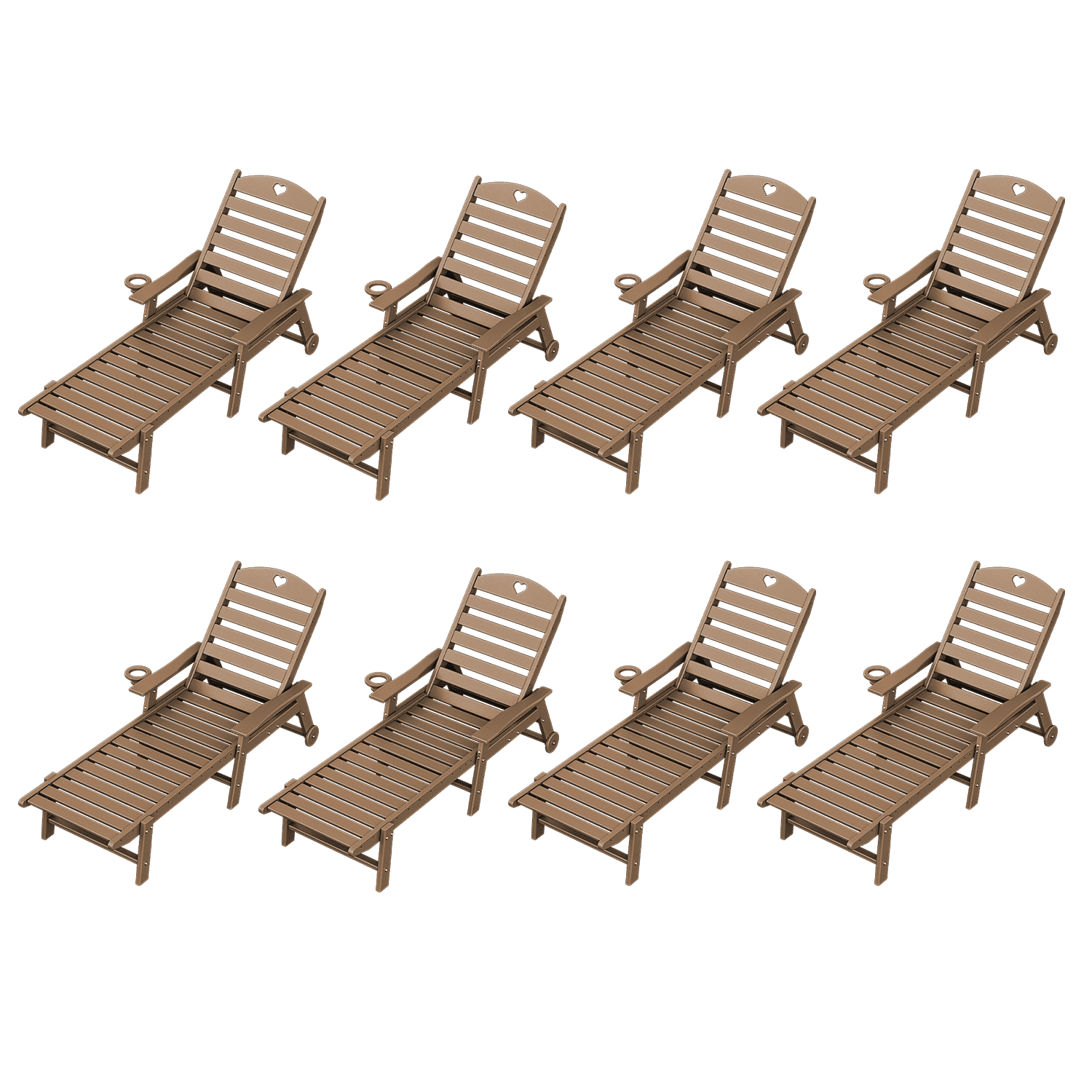 Outdoor lounge chair with cup holder, outdoor lounge chair with 5-position adjustable backrest, HDPE lounge chair for poolside, patio, deck and backyard, lounge chair with wheels - Gardenjoy