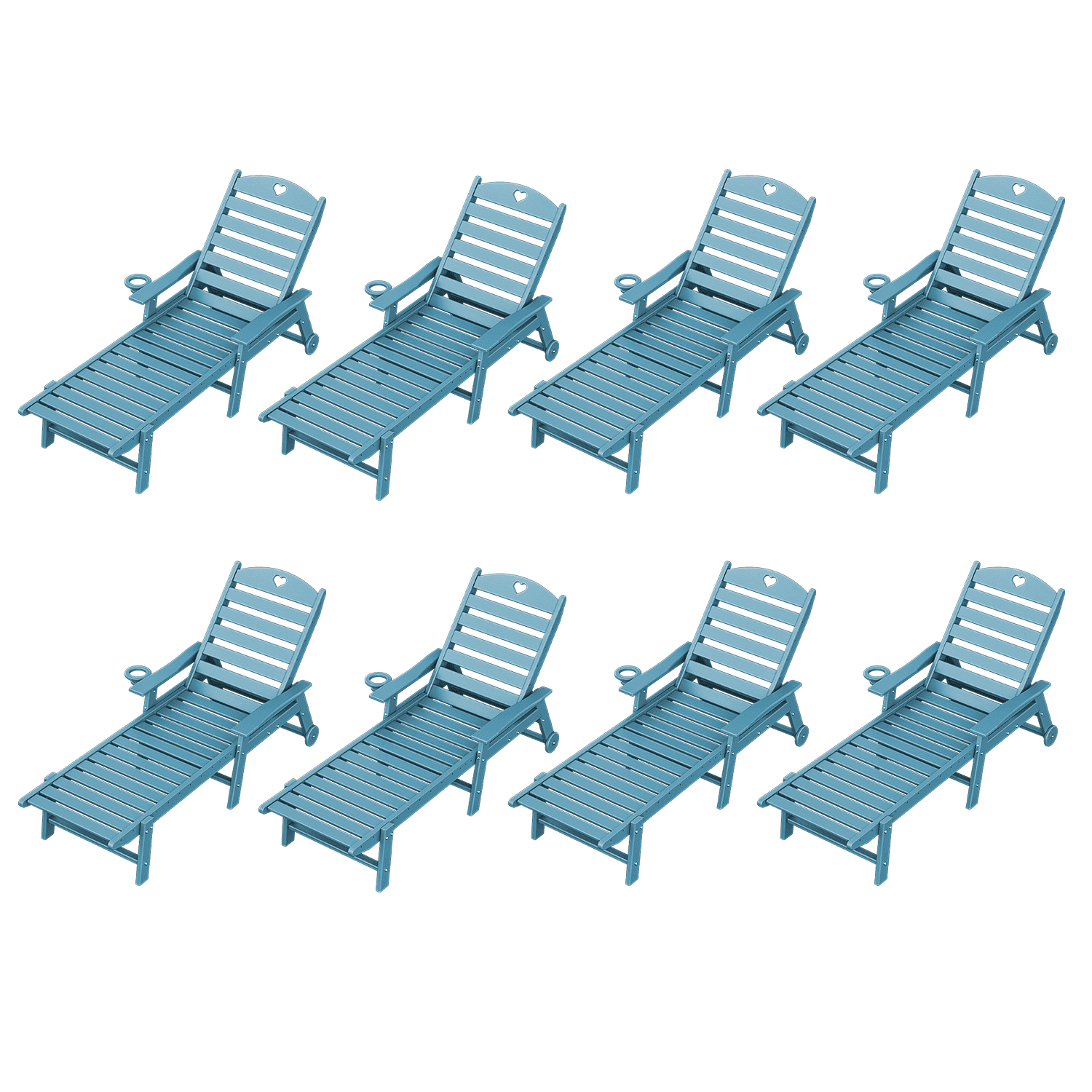 Outdoor lounge chair with cup holder, outdoor lounge chair with 5-position adjustable backrest, HDPE lounge chair for poolside, patio, deck and backyard, lounge chair with wheels - Gardenjoy