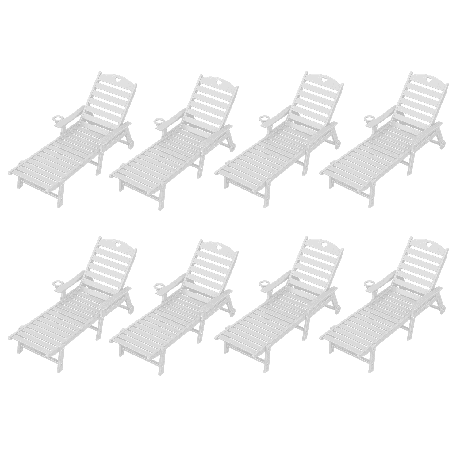 Outdoor lounge chair with cup holder, outdoor lounge chair with 5-position adjustable backrest, HDPE lounge chair for poolside, patio, deck and backyard, lounge chair with wheels - Gardenjoy