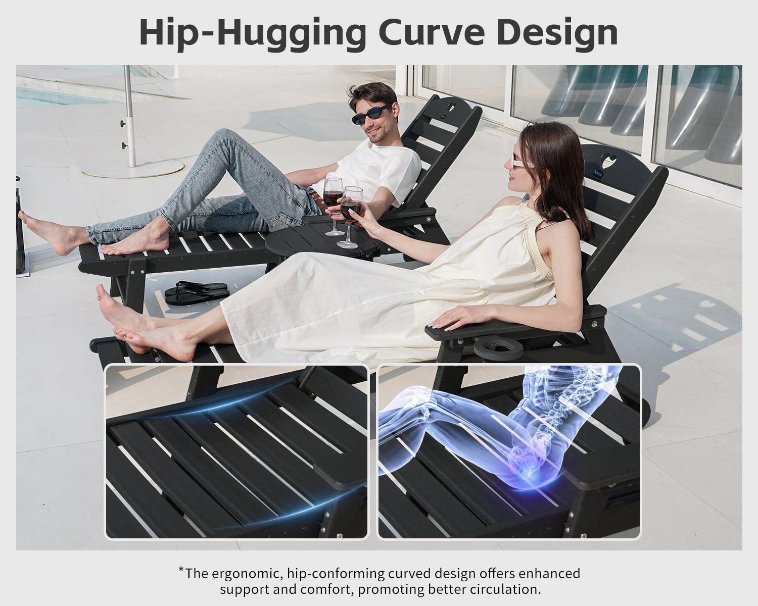 Chaise Lounge Chair for Outdoor Relaxation | HDPE | Wheels, Cupholder, 6-Position | Patio, Lawn, Garden, Poolside - Gardenjoy