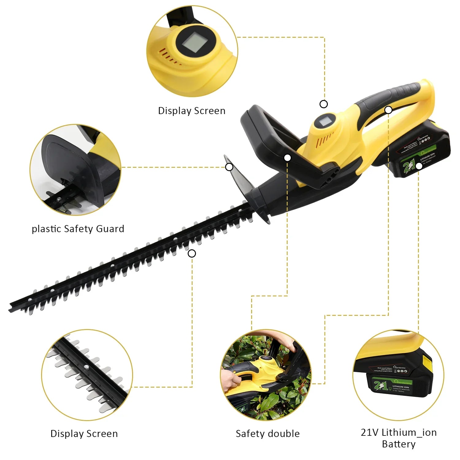 GardenJoy 22" Dual-Action Blades Cordless Hedge Trimmer (Battery & Charger Included), 2600Rpm, 2×3Ah Batteries & Fast Charger, Hedge & Branch Cutting - Gardenjoy