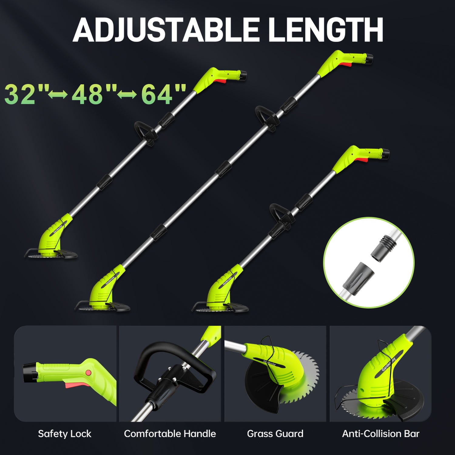 12V Cordless Grass Trimmer with 2.0Ah Battery, Fast Charger and 2 Types Cutting Blades - Green