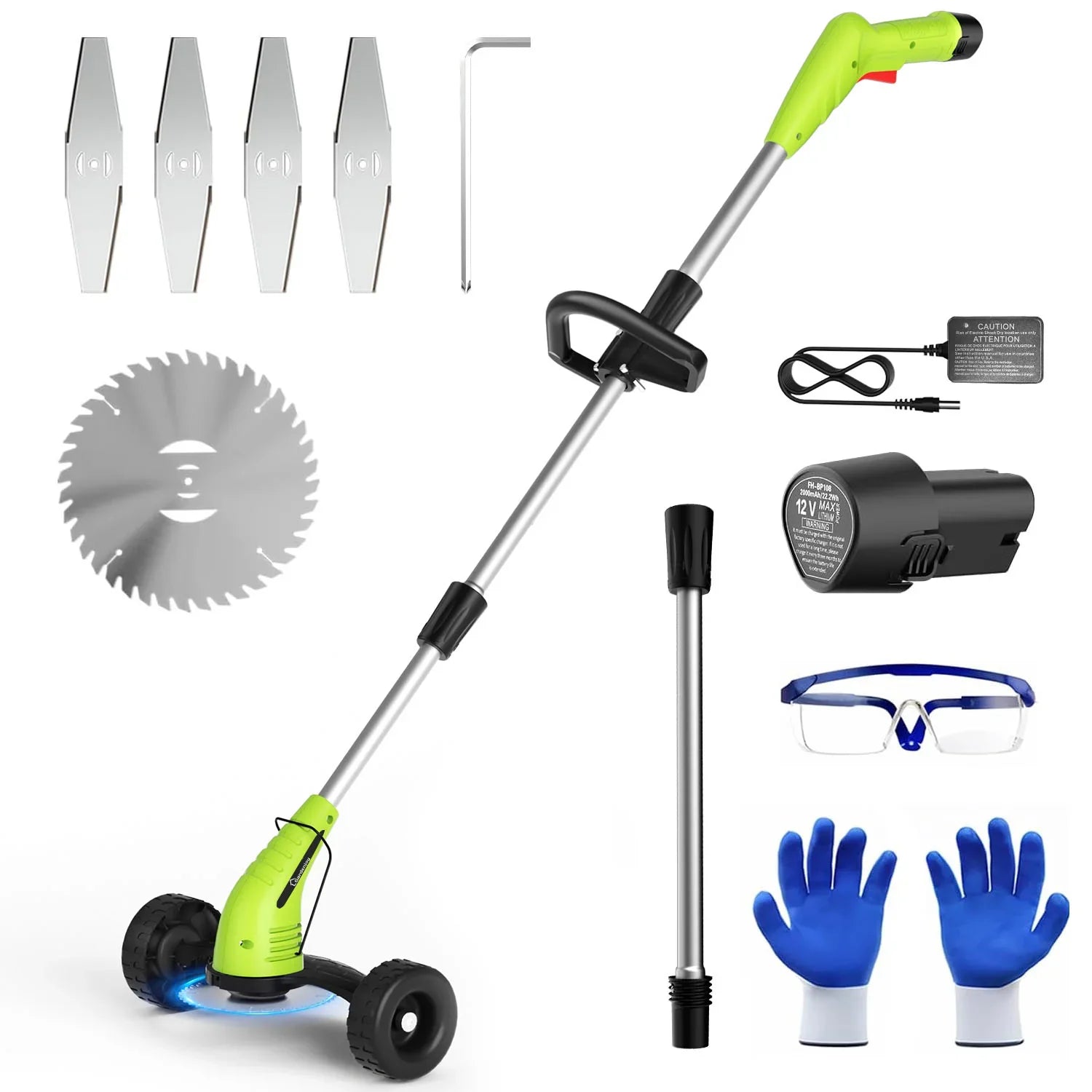 Gardenjoy 12V Lightweight Cordless Grass Trimmer with Wheel, Fast Char