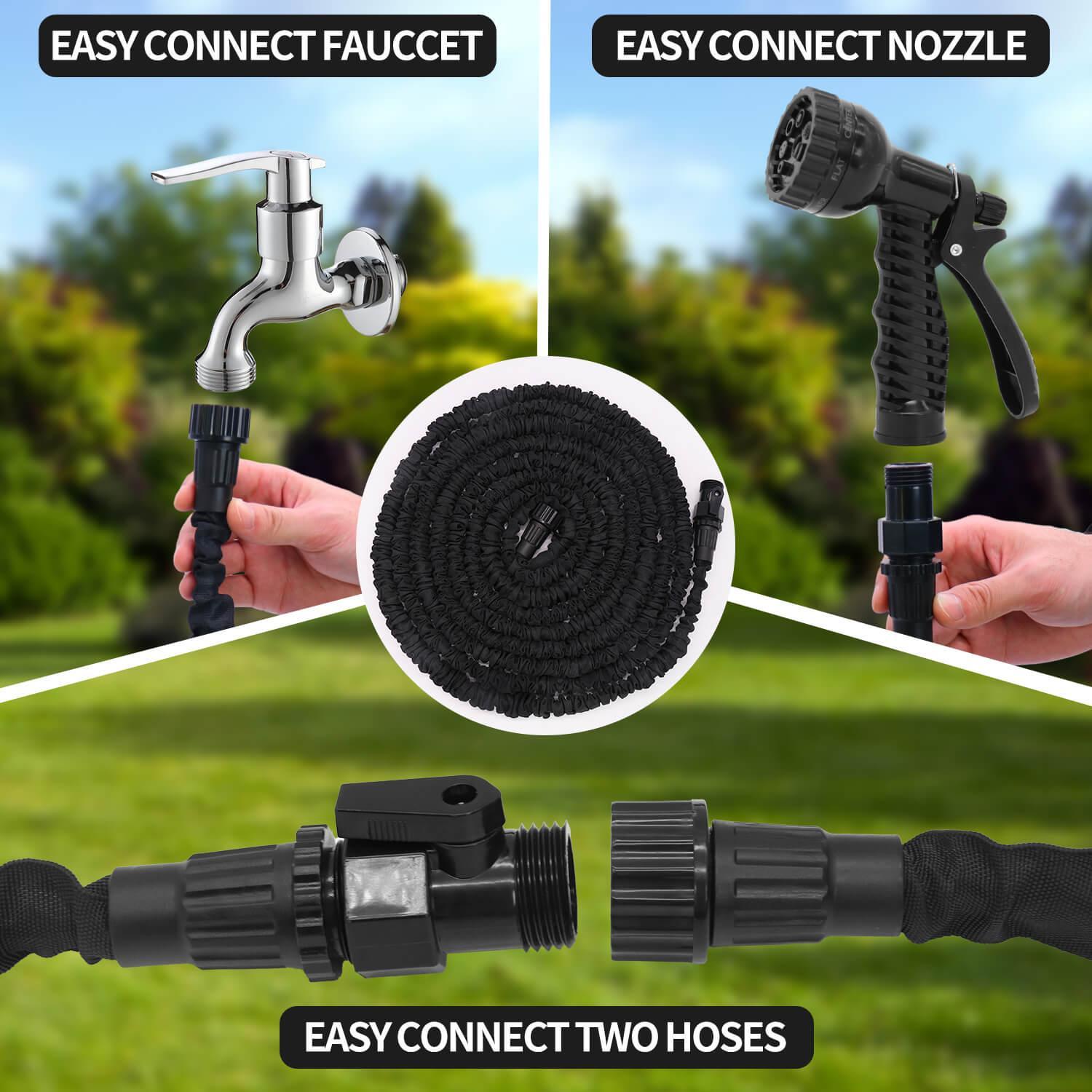 GardenJoy Expandable Water Hose 100ft (50ft × 2Pack) with 7 Function Spray Nozzle