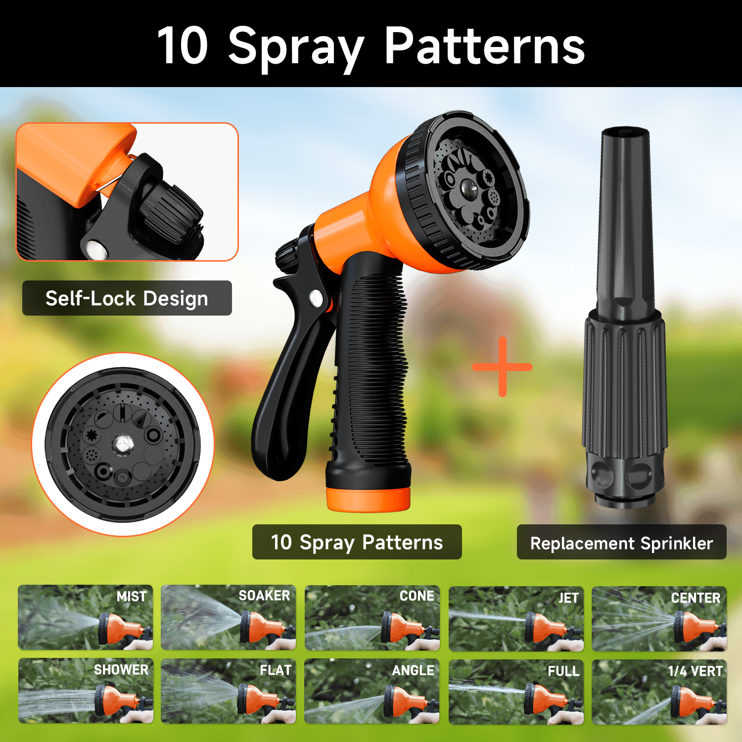 GardenJoy 5/8in automatic rewind hose | One-touch lock for any length + leak-proof design | 10-mode nozzle + 180° rotating bracket - Gardenjoy