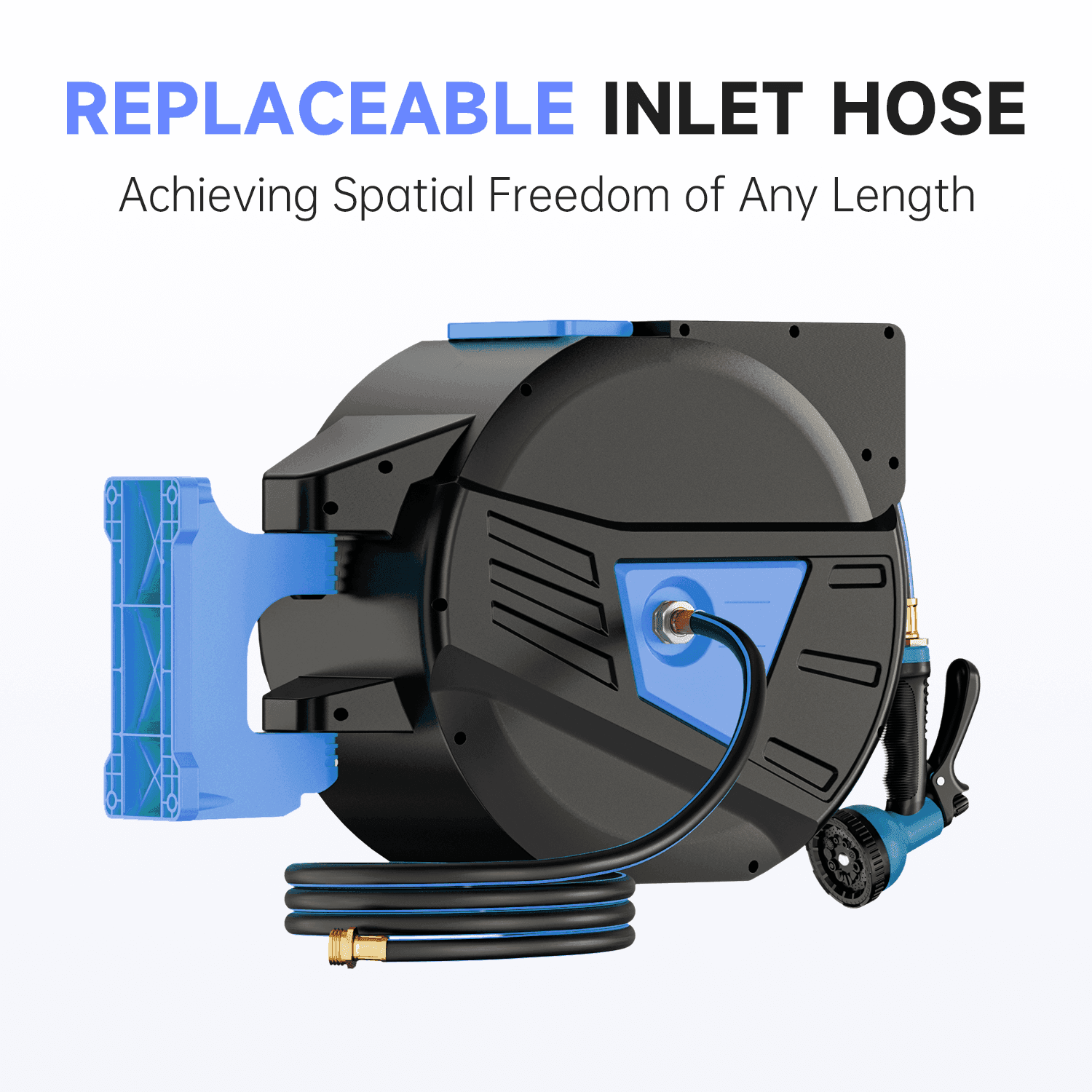 GardenJoy 5/8in automatic rewind hose | One-touch lock for any length + leak-proof design | 10-mode nozzle + 180° rotating bracket - Gardenjoy