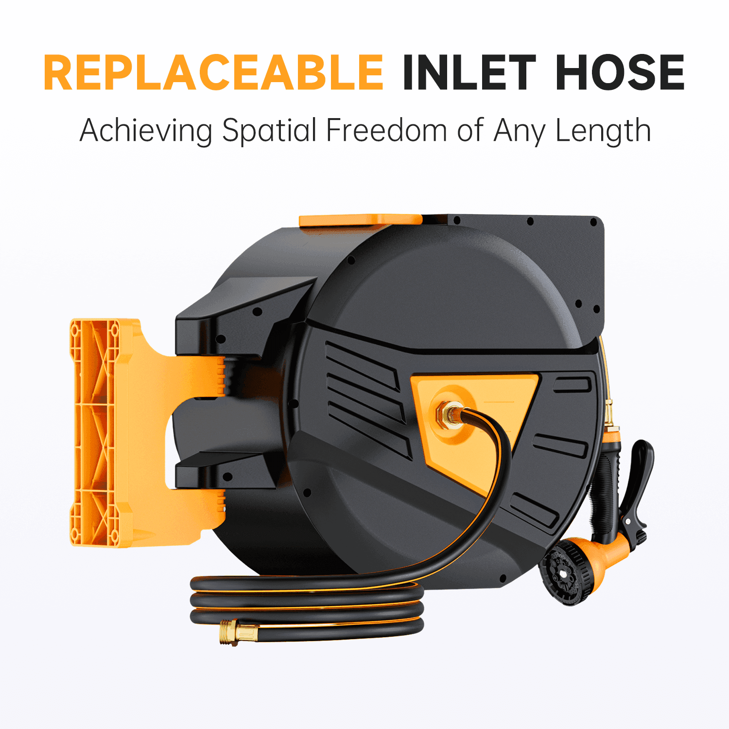 GardenJoy 5/8in automatic rewind hose | One-touch lock for any length + leak-proof design | 10-mode nozzle + 180° rotating bracket - Gardenjoy