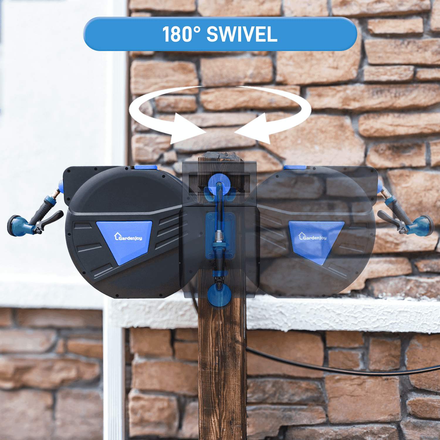 GardenJoy Blue automatic rewind hose, one-touch lock for any length, special leak-proof design, with 10-mode nozzle + 180° rotating bracket - Gardenjoy