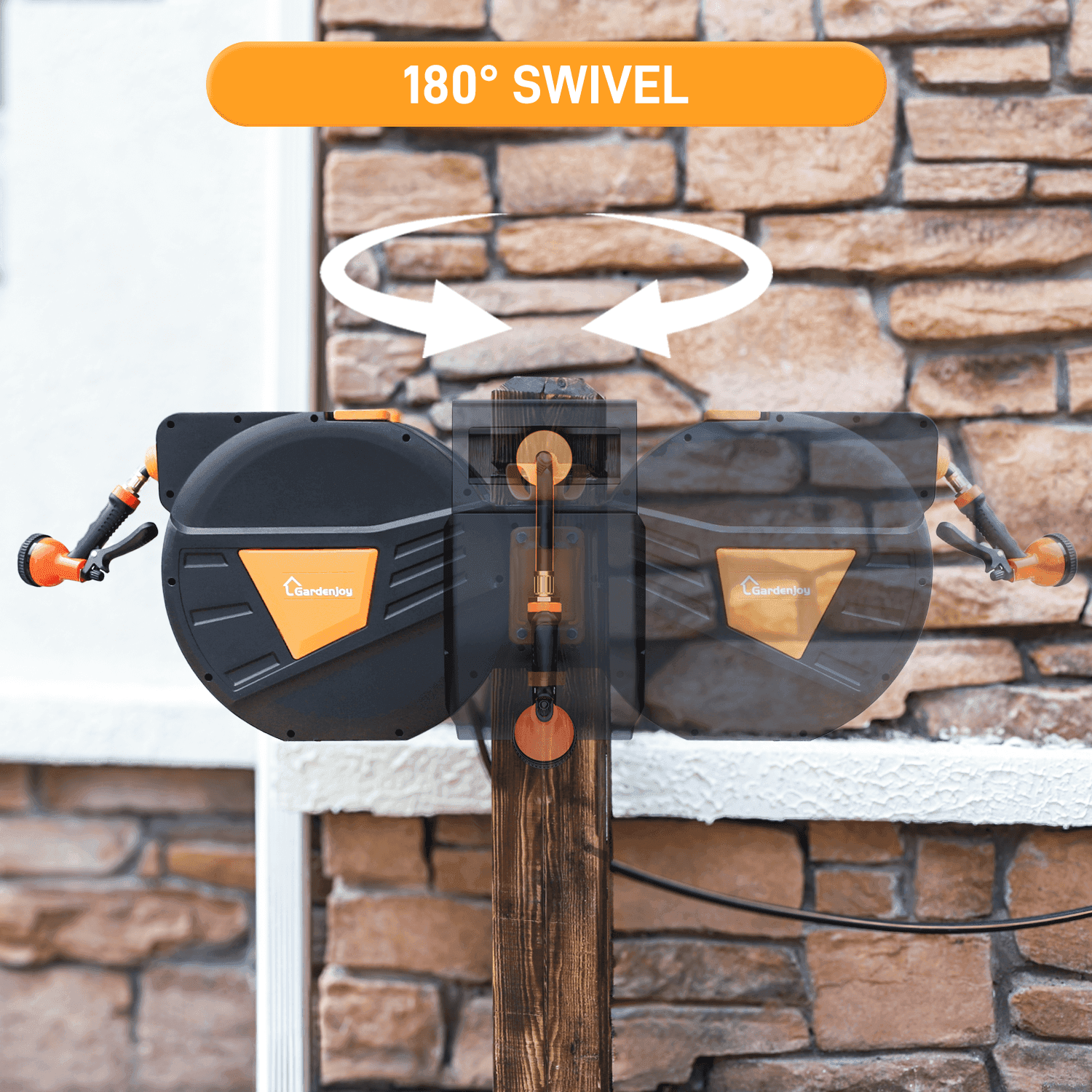 GardenJoy Retractable Garden Hose Reel With Metal Bracket-1/2in-100ft-Orange - Gardenjoy
