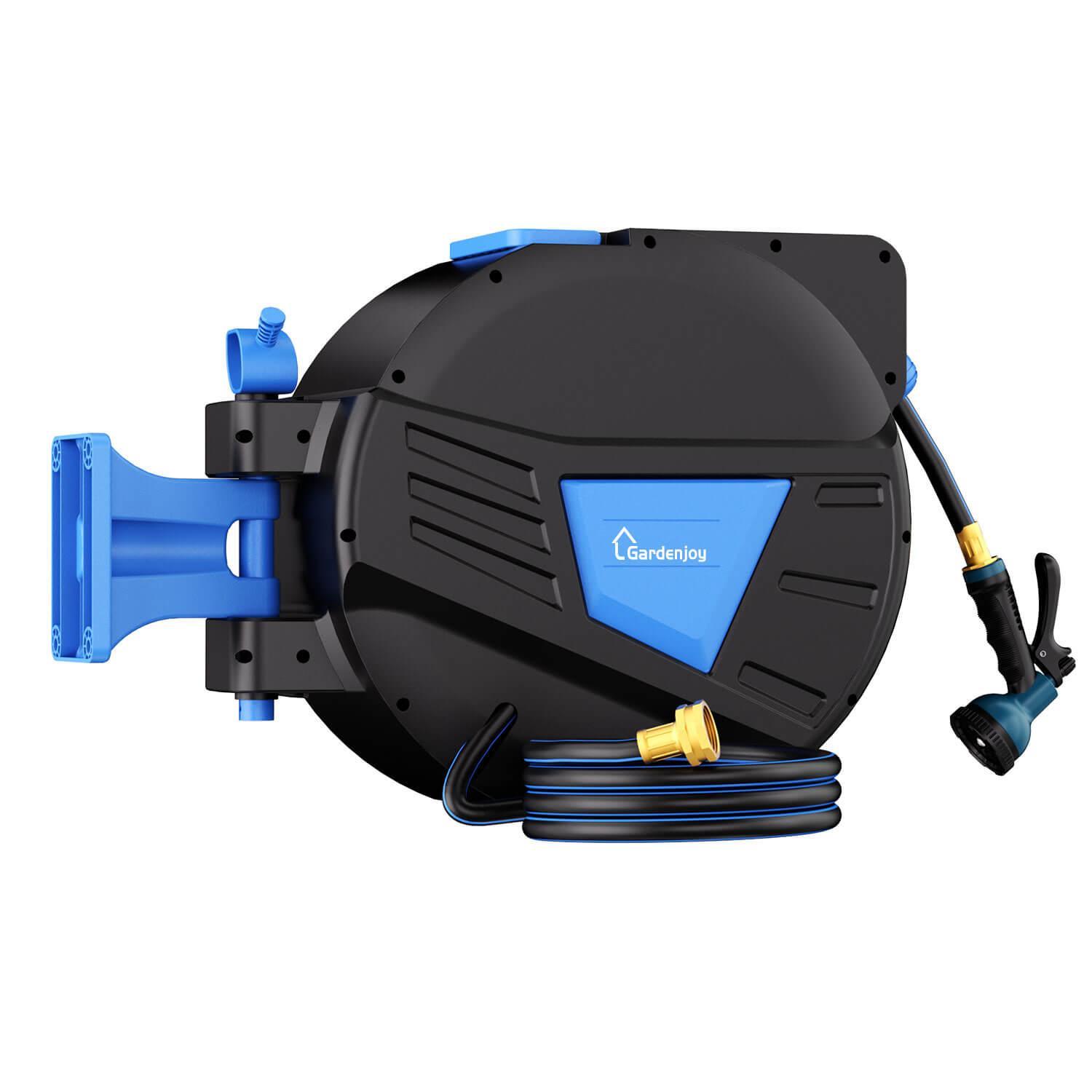 GardenJoy Blue automatic rewind hose, one-touch lock for any length, special leak-proof design, with 10-mode nozzle + 180° rotating bracket - Gardenjoy
