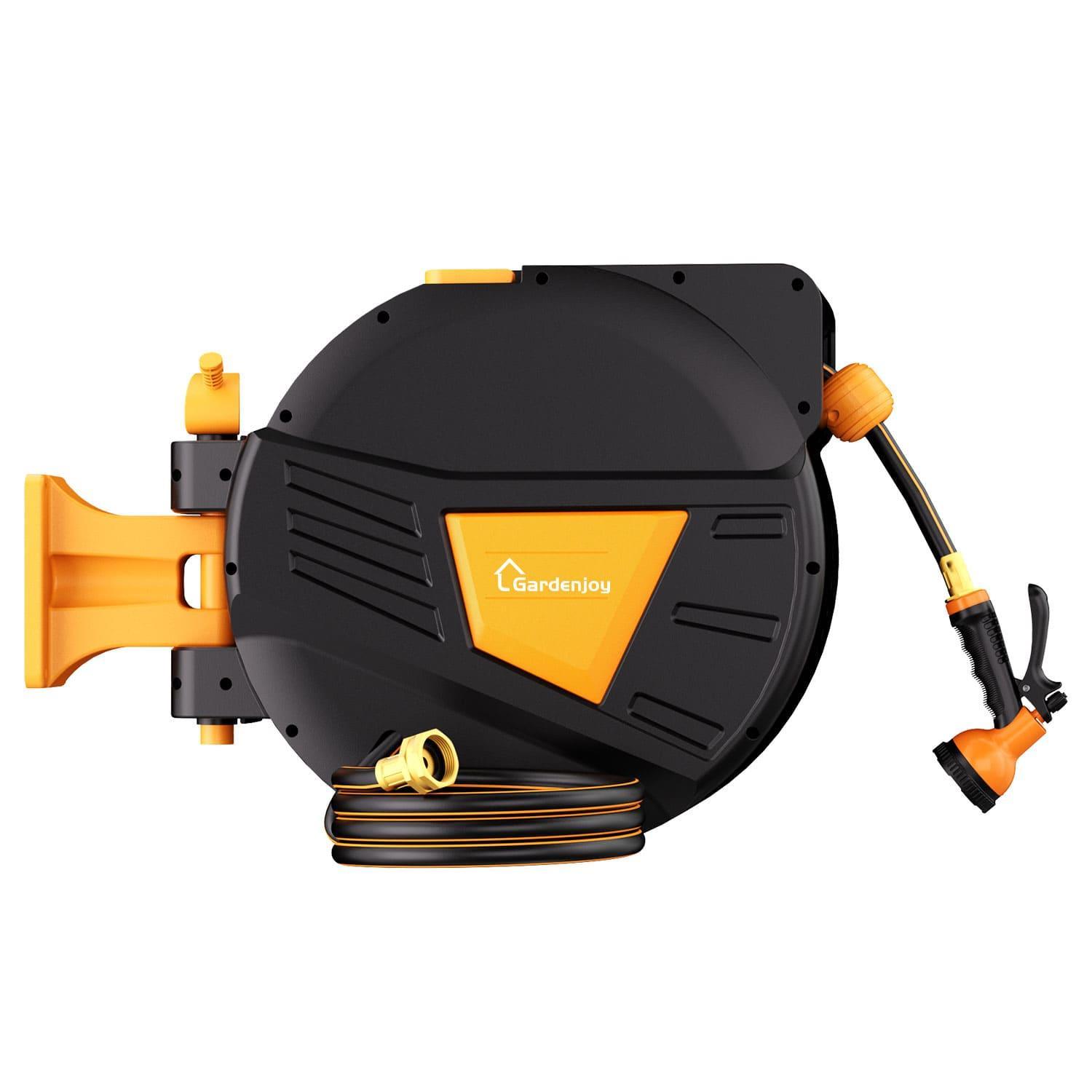 GardenJoy Orange automatic rewind hose, one-touch lock for any length, special leak-proof design, with 10-mode nozzle + 180° rotating bracket - Gardenjoy