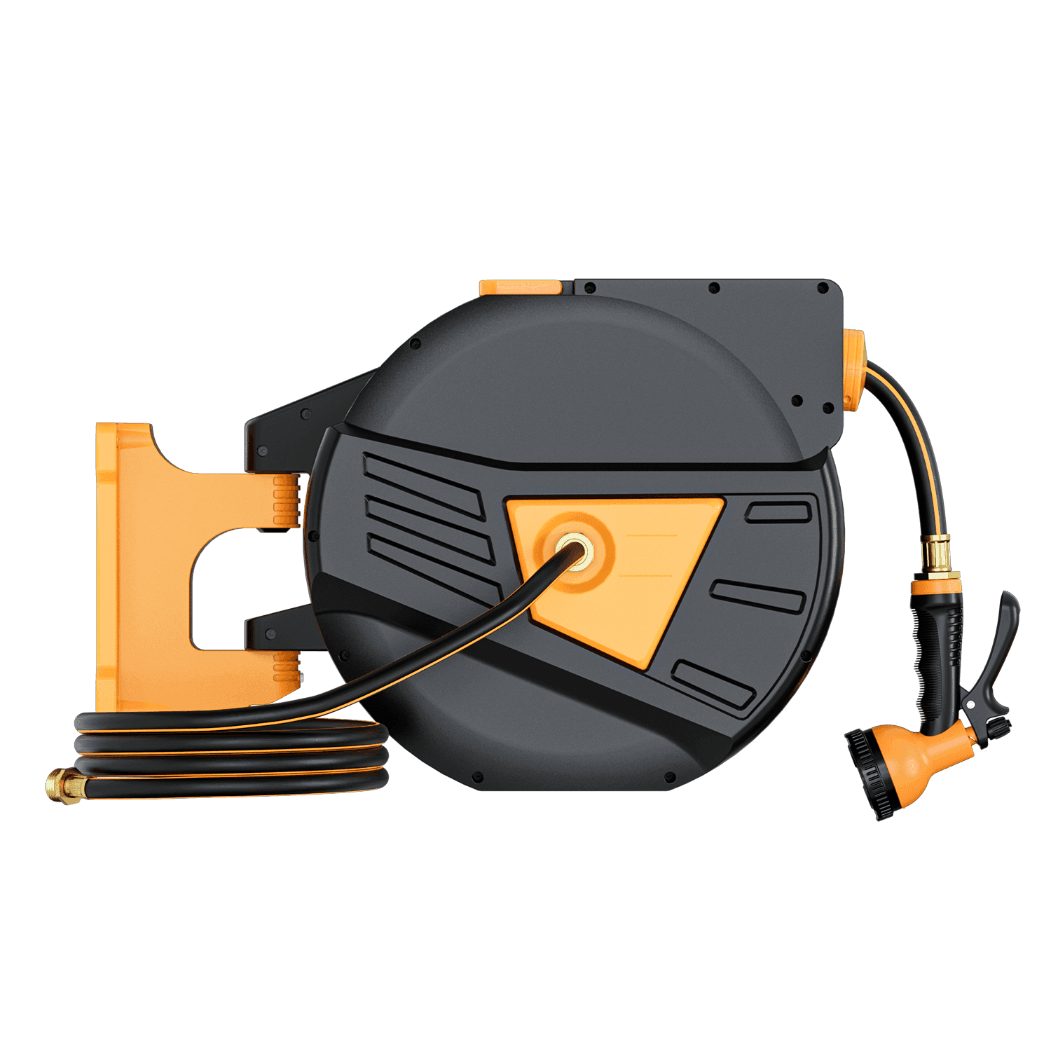 GardenJoy 5/8in automatic rewind hose | One-touch lock for any length + leak-proof design | 10-mode nozzle + 180° rotating bracket - Gardenjoy