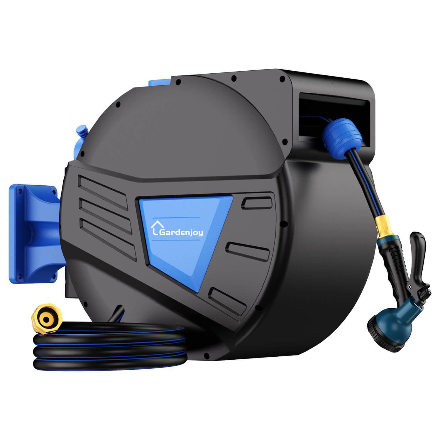 GardenJoy Blue automatic rewind hose, one-touch lock for any length, special leak-proof design, with 10-mode nozzle + 180° rotating bracket - Gardenjoy